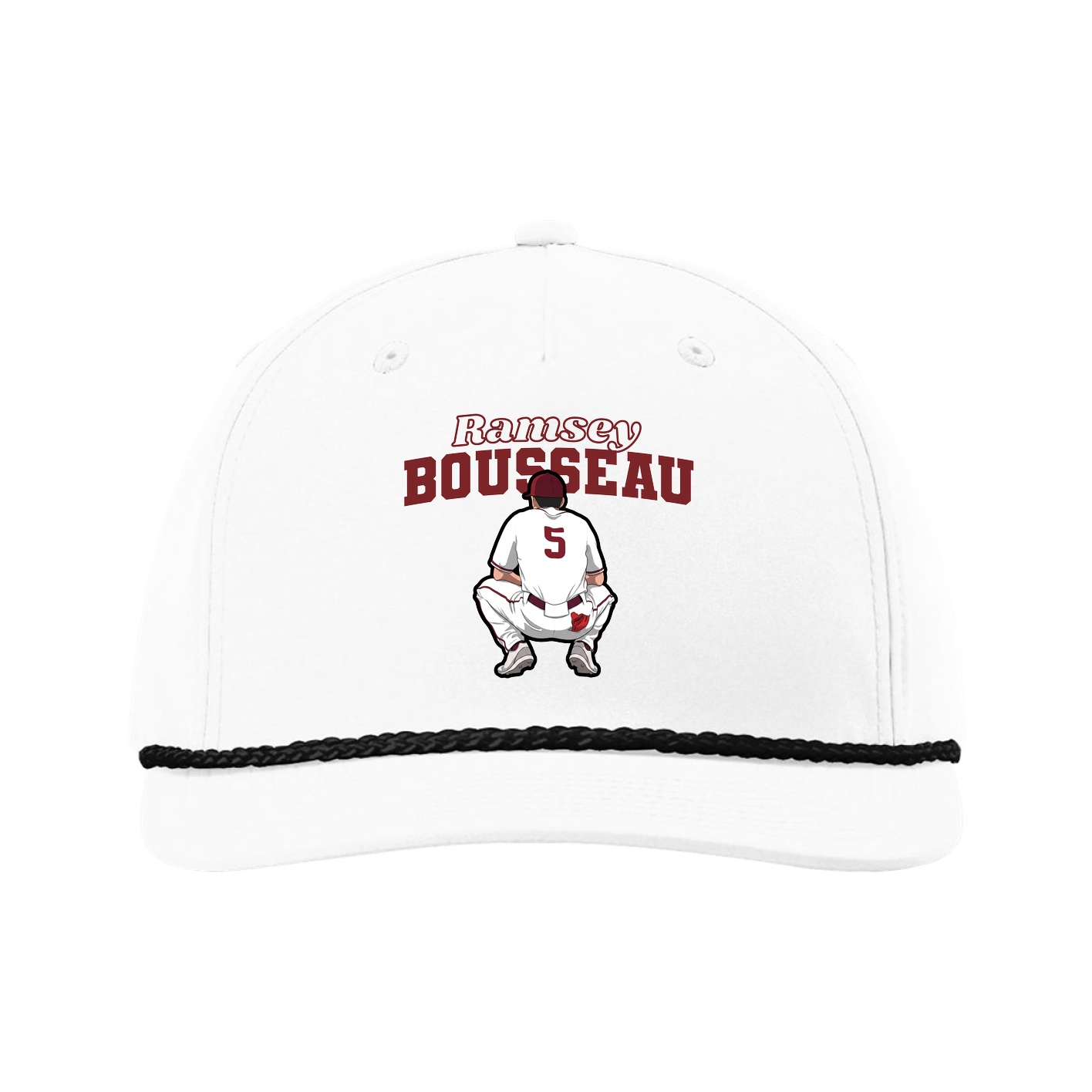 Five-Panel Classic Rope Cap — Name Arch in White