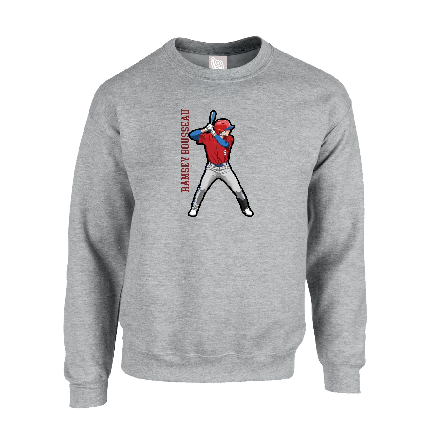 Fleece Crew — Name Vertical in Grey