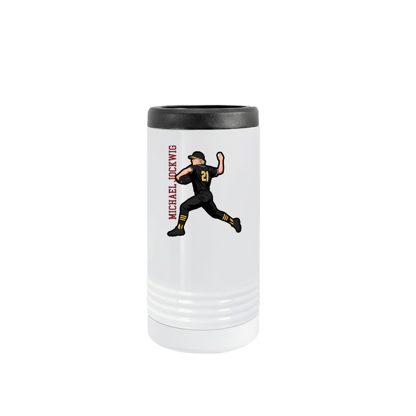 Slim Beverage Holder — Name Vertical in White