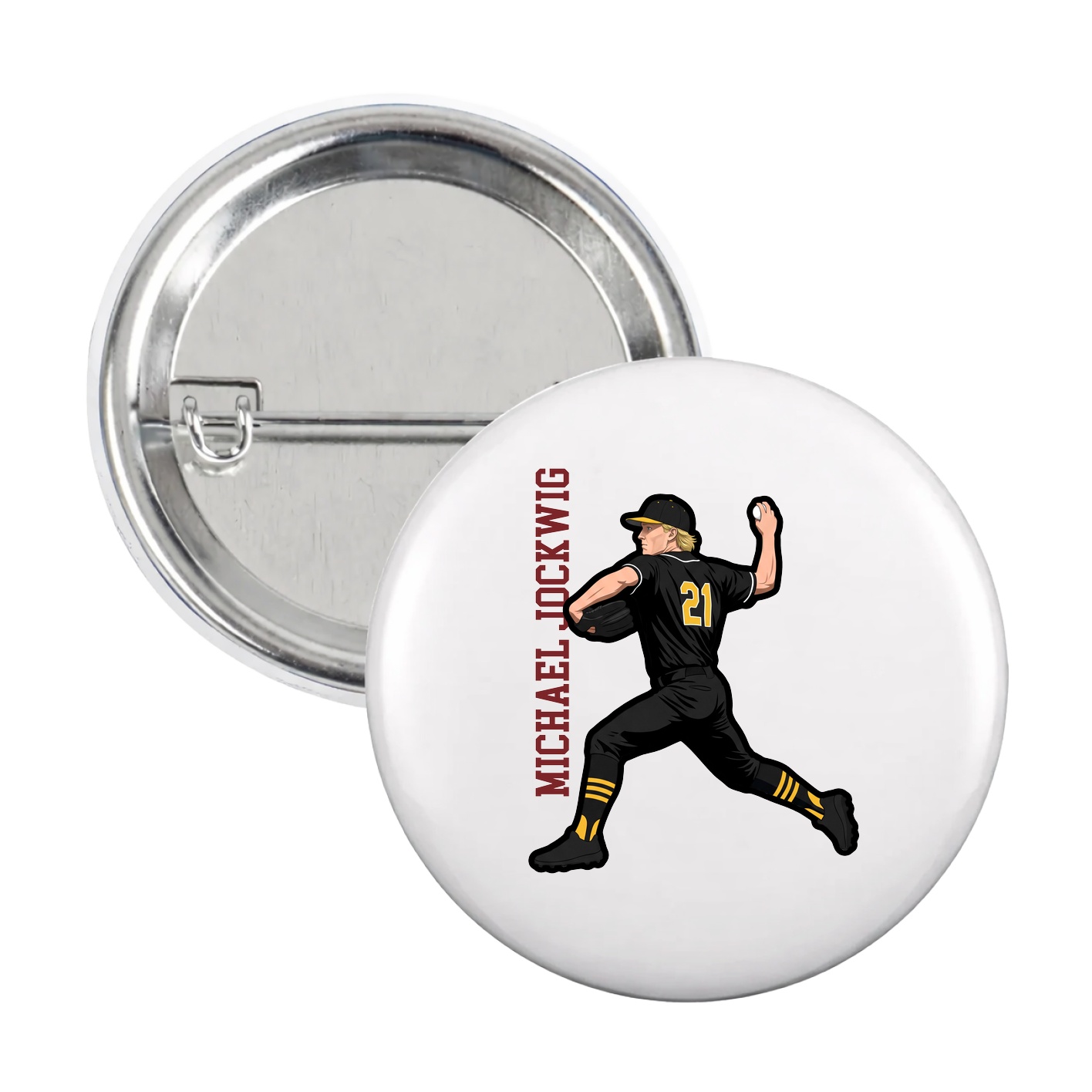 Game Day Button — Name Vertical in White