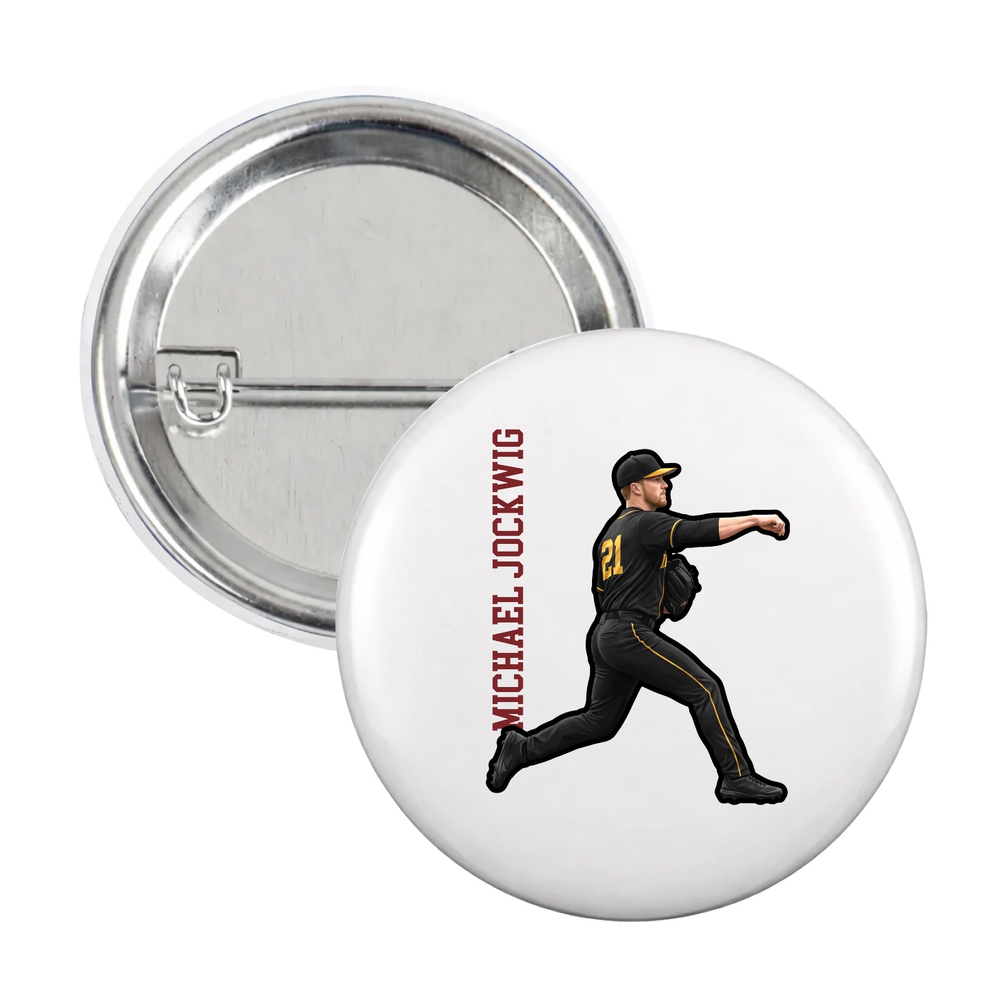 Game Day Button — Name Vertical in White