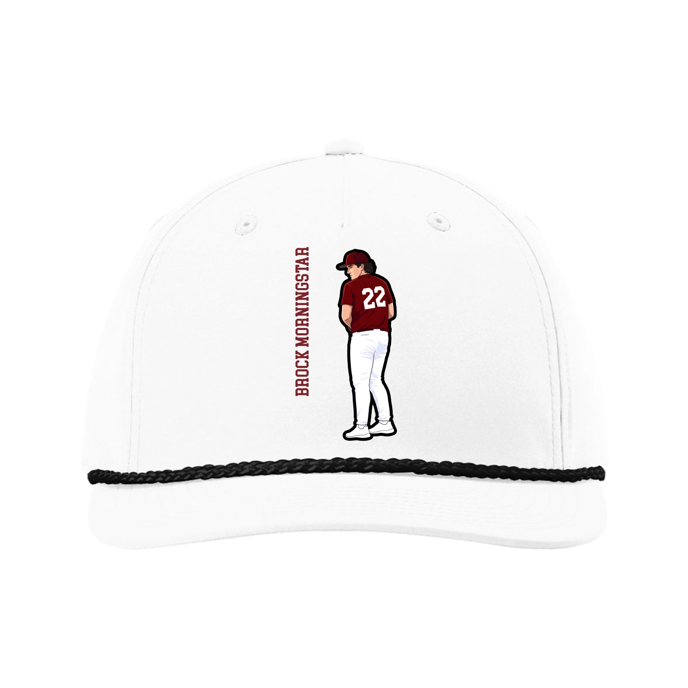 Five-Panel Classic Rope Cap — Name Vertical in White