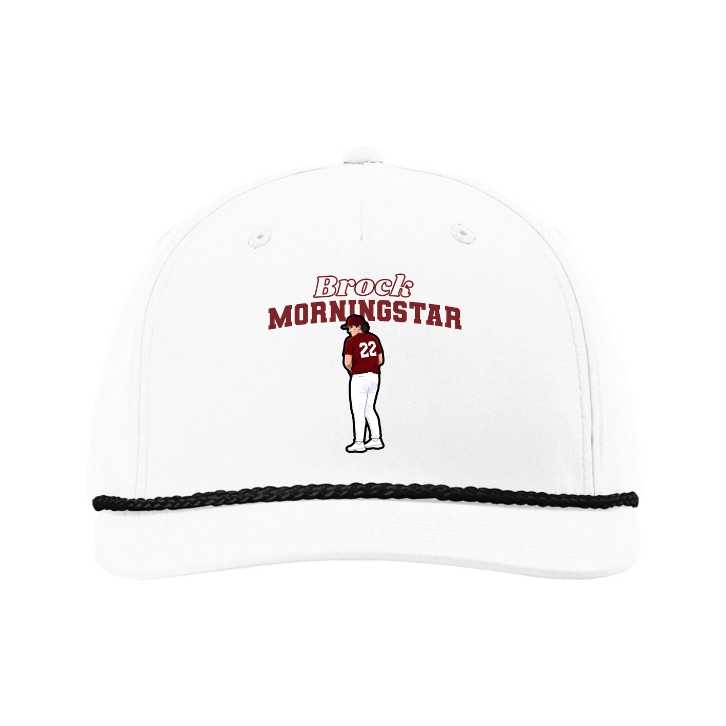 Five-Panel Classic Rope Cap — Name Arch in White