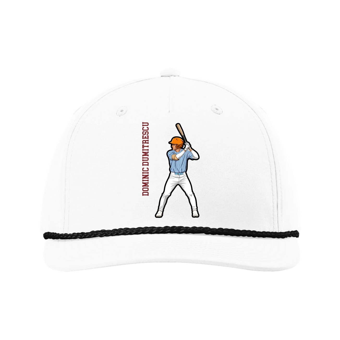 Five-Panel Classic Rope Cap — Name Vertical in White