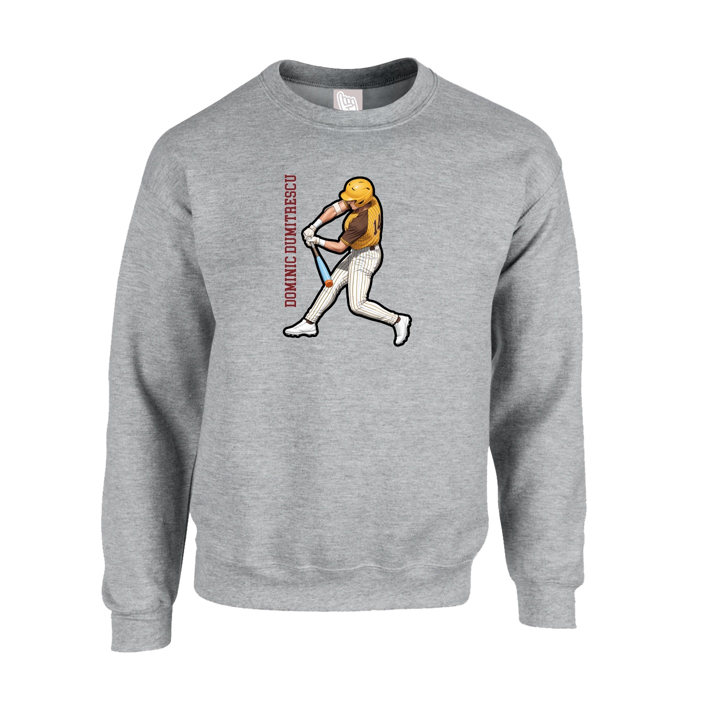 Fleece Crew — Name Vertical in Grey