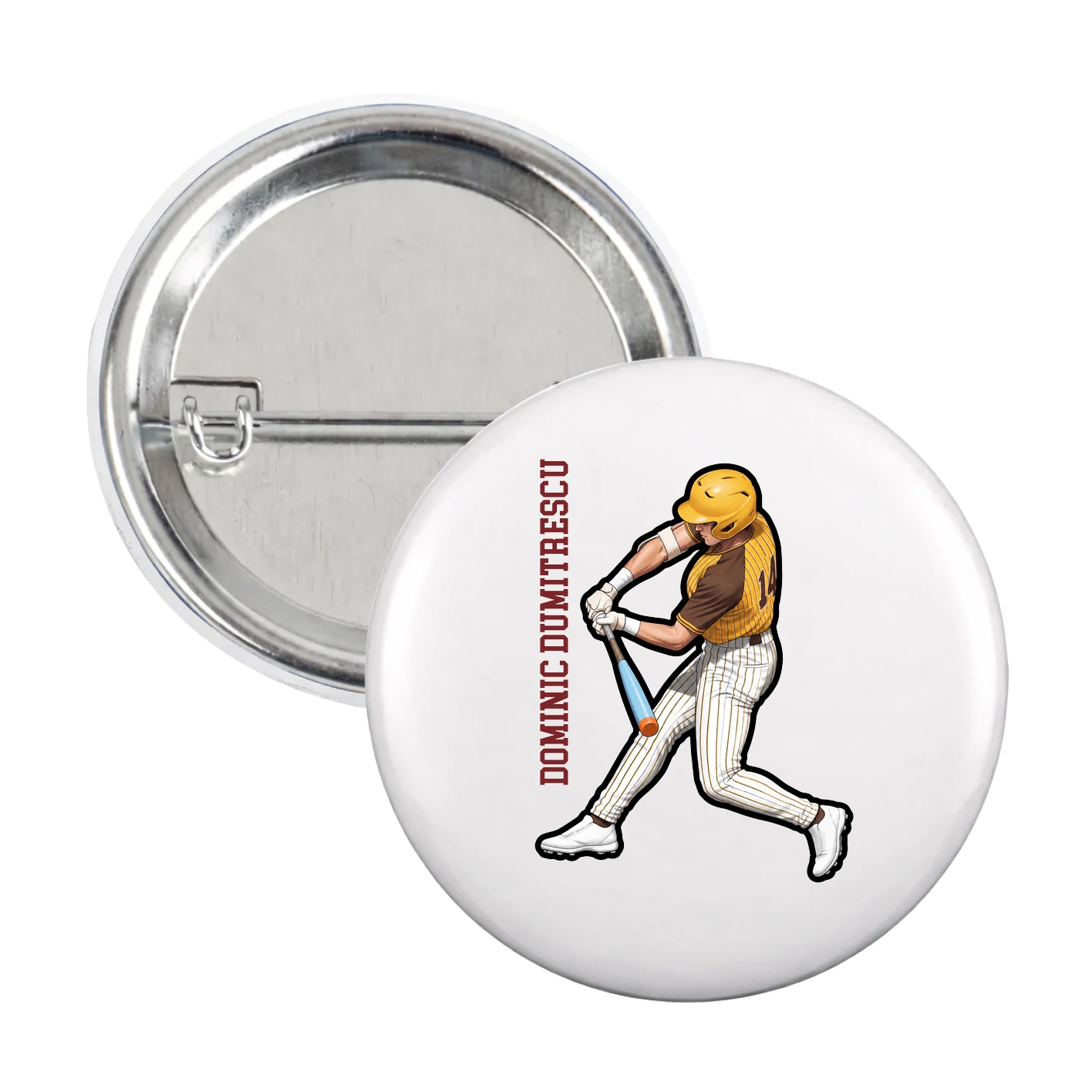 Game Day Button — Name Vertical in White