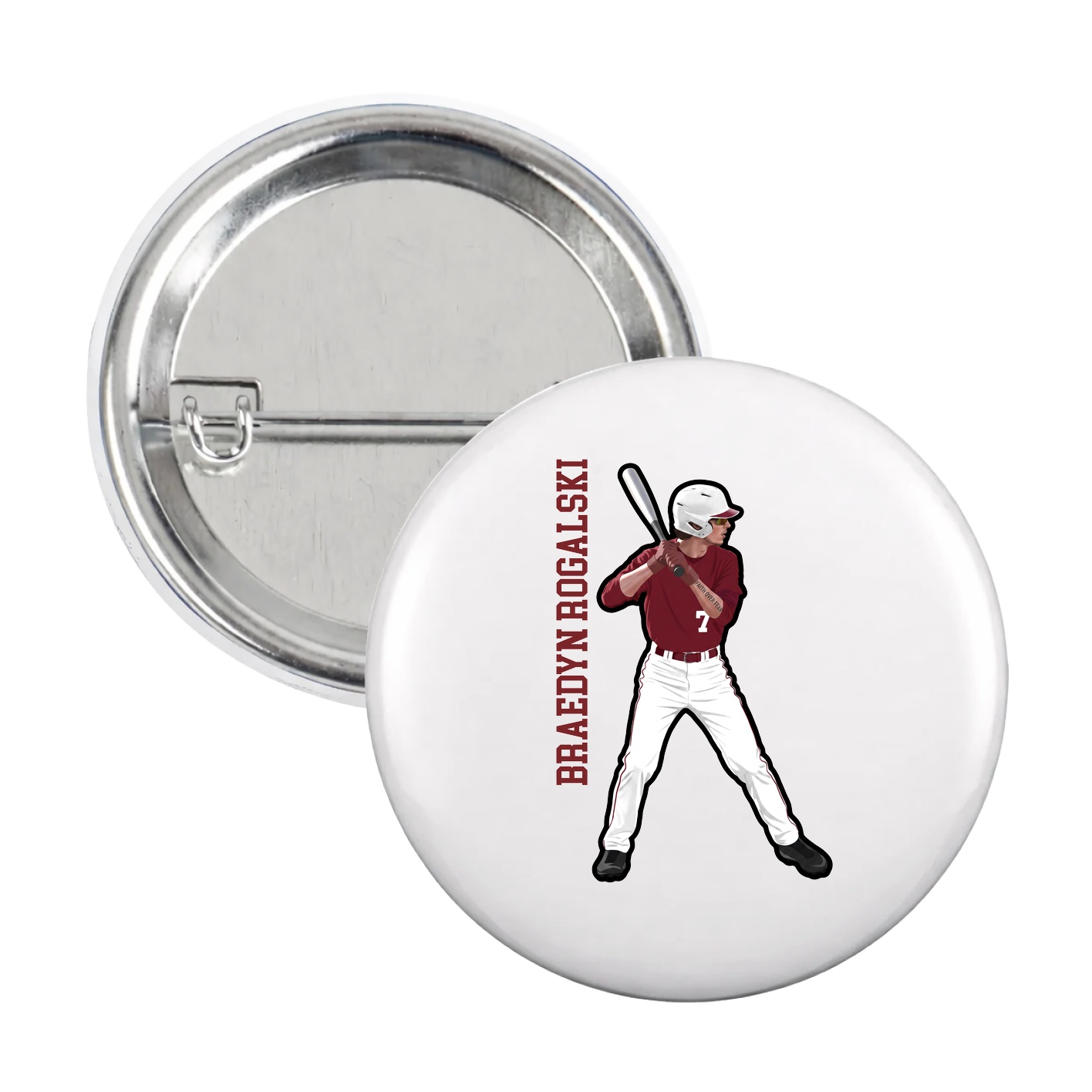 Game Day Button — Name Vertical in White