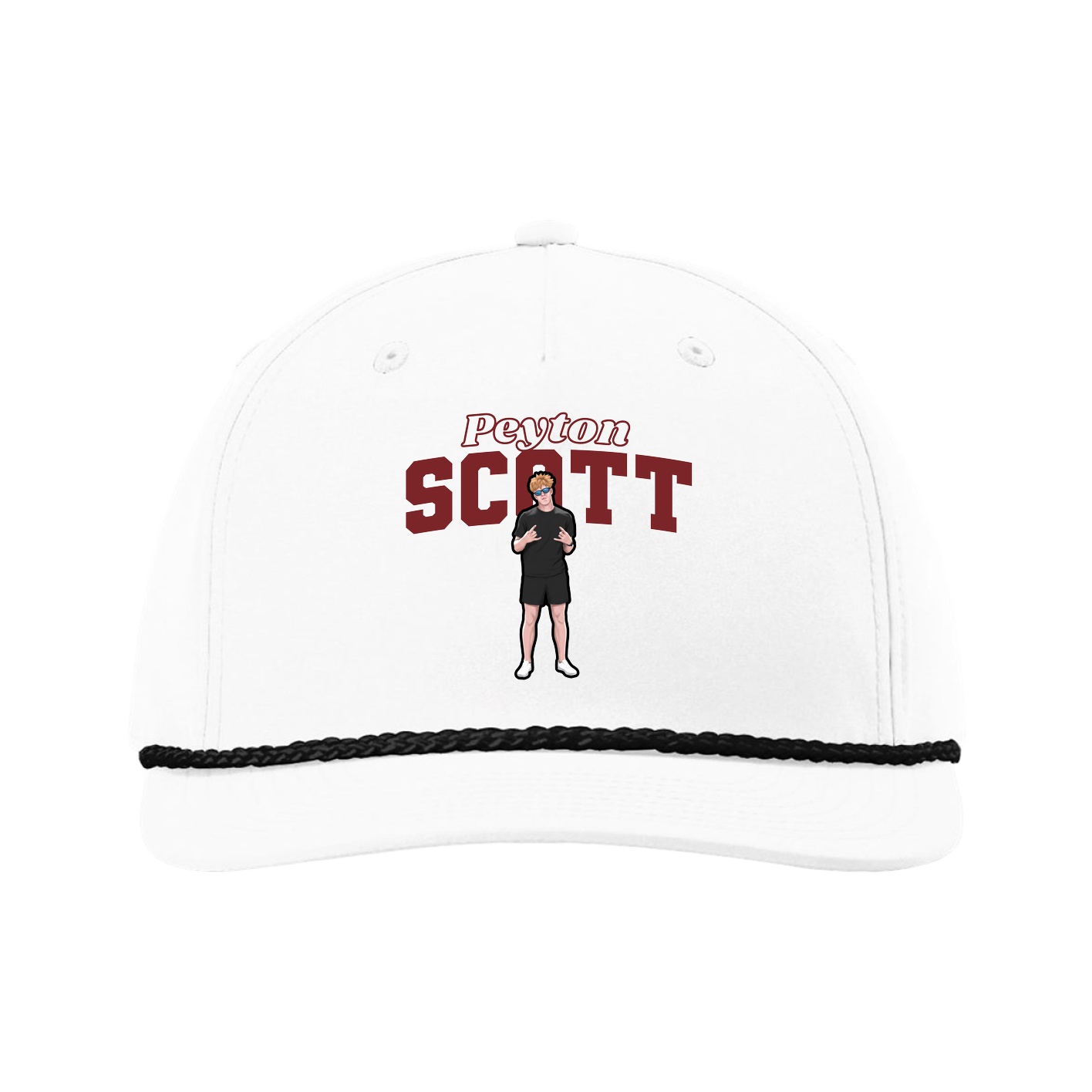 Five-Panel Classic Rope Cap — Name Arch in White