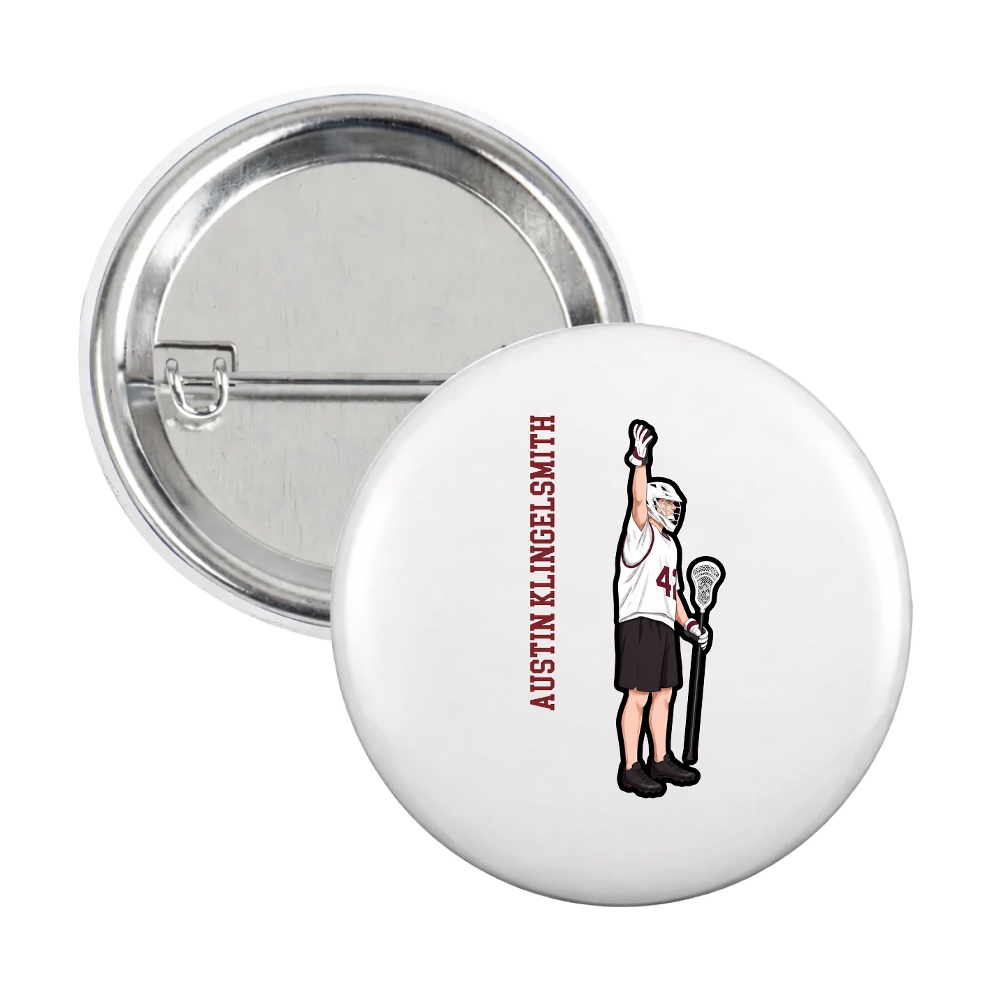 Game Day Button — Name Vertical in White