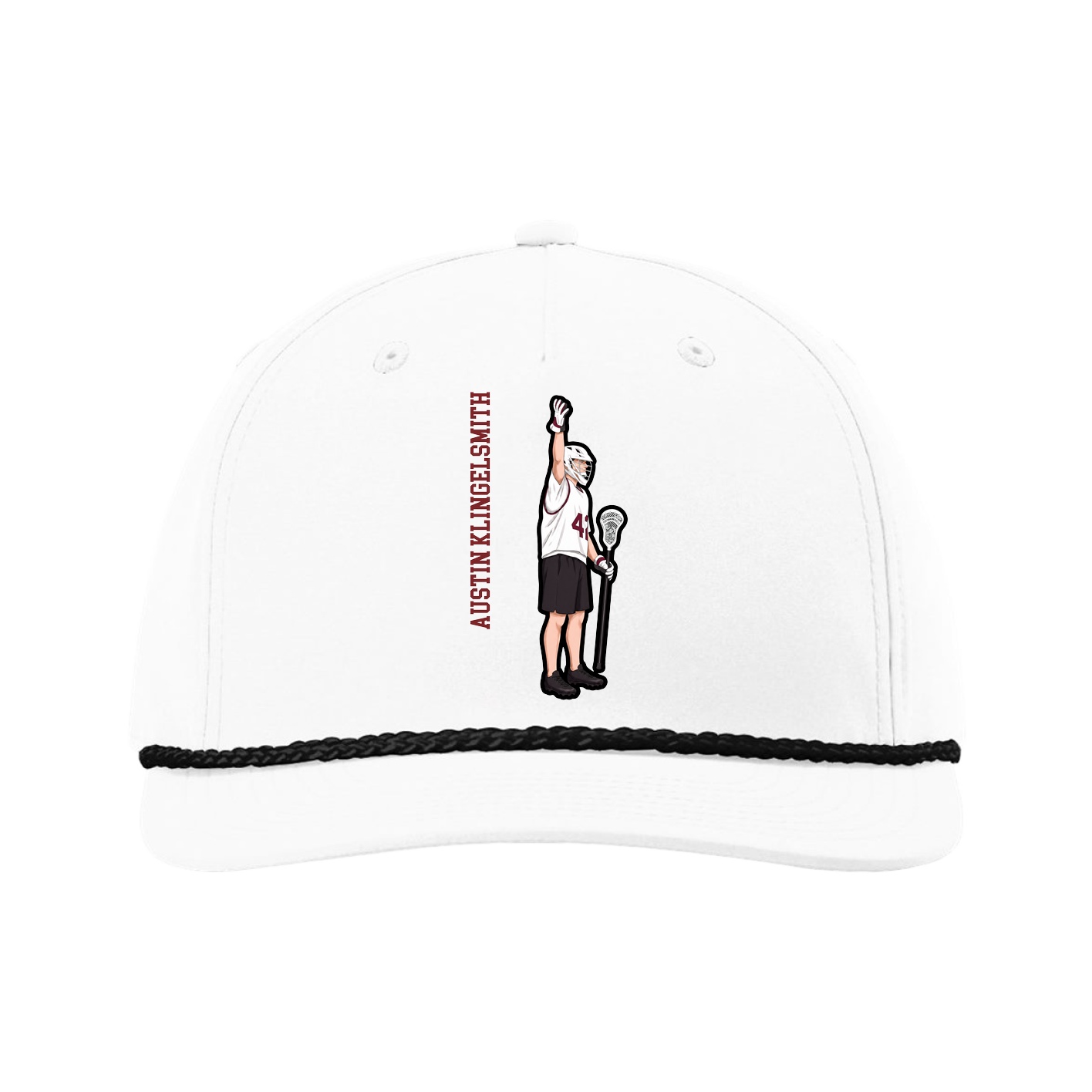 Five-Panel Classic Rope Cap — Name Vertical in White