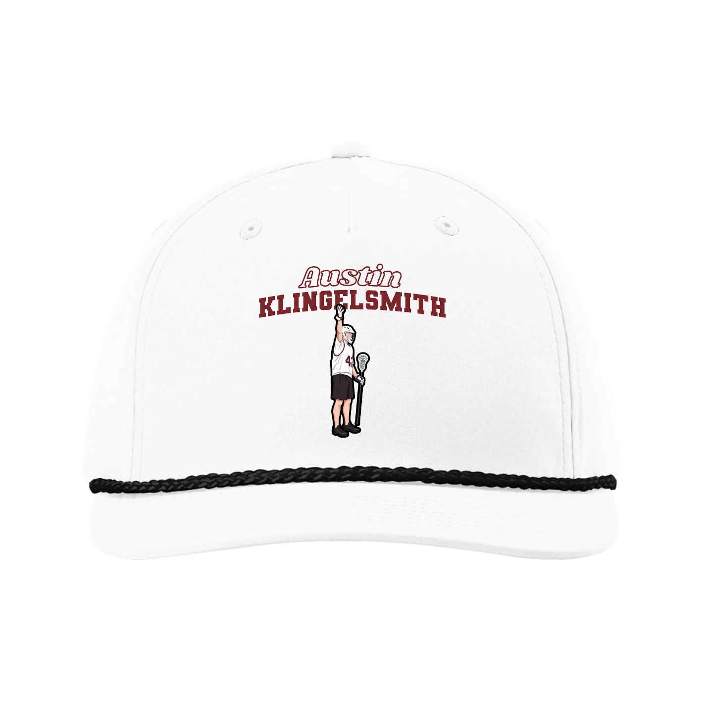 Five-Panel Classic Rope Cap — Name Arch in White