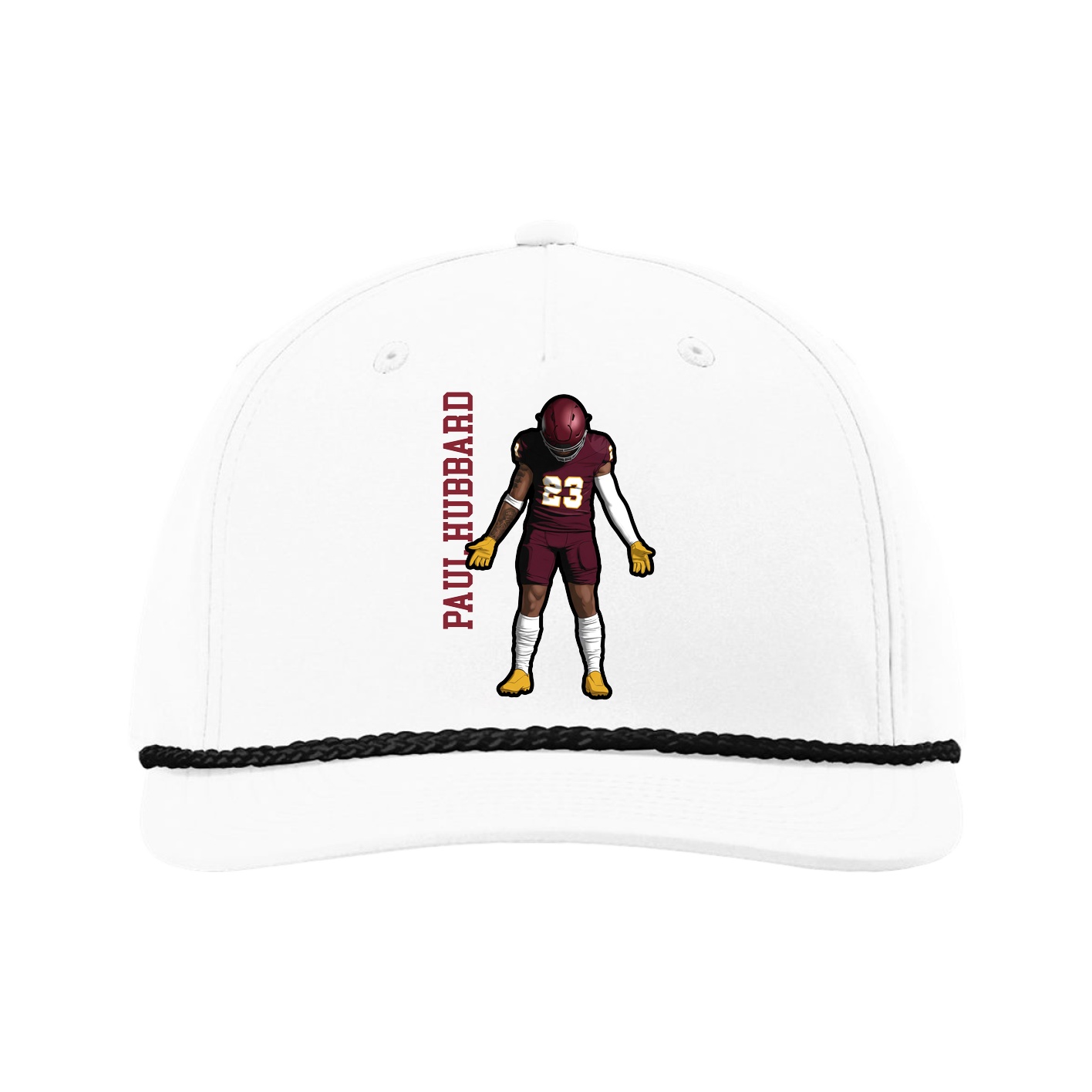 Five-Panel Classic Rope Cap — Name Vertical in White