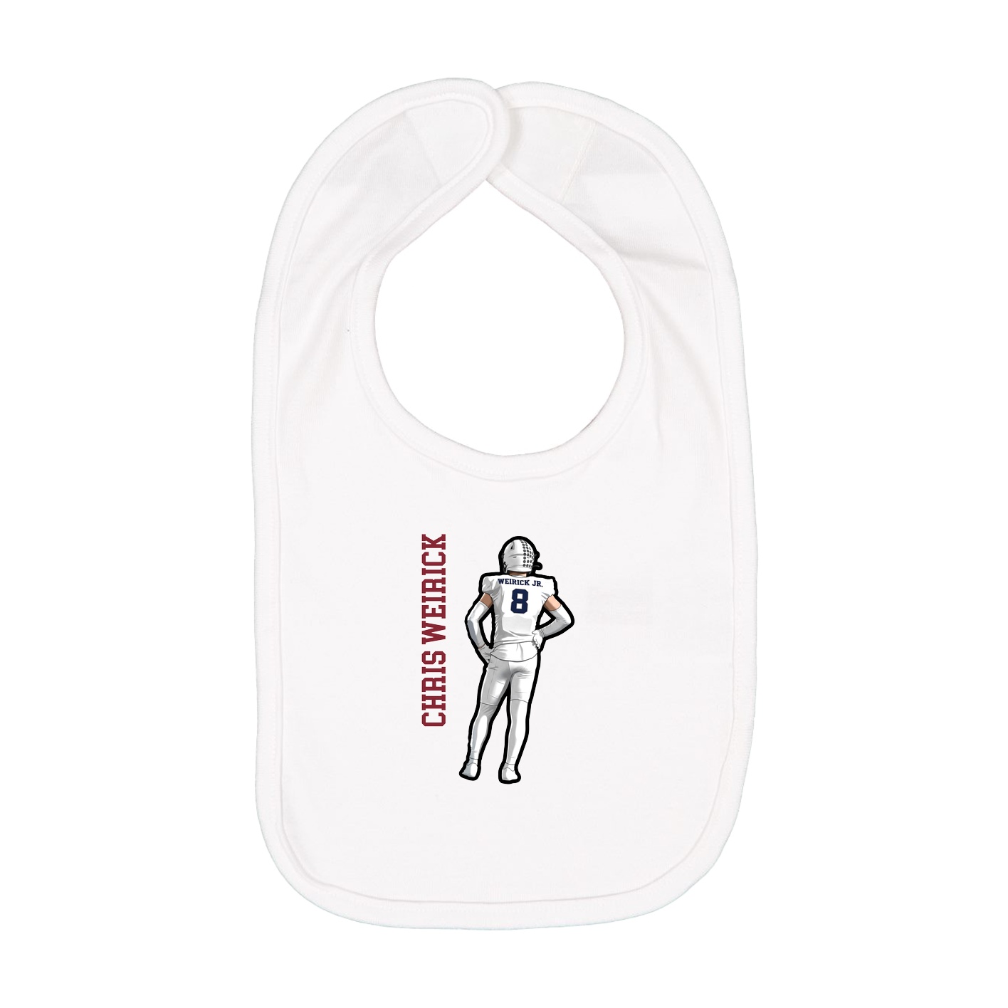 Infant Bib — Name Vertical in White