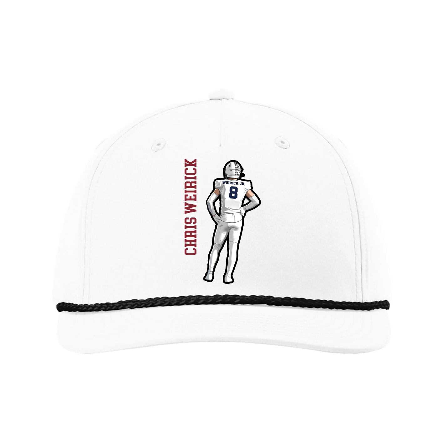 Five-Panel Classic Rope Cap — Name Vertical in White