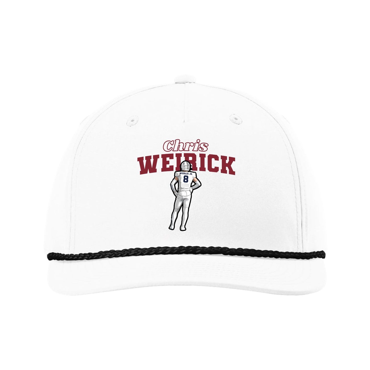 Five-Panel Classic Rope Cap — Name Arch in White