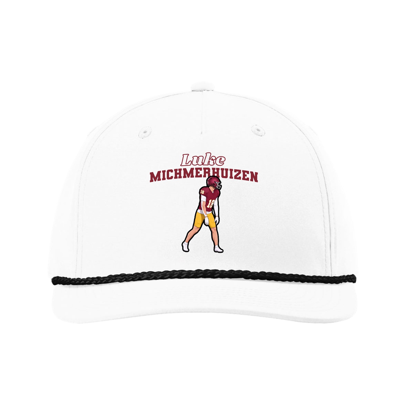 Five-Panel Classic Rope Cap — Name Arch in White