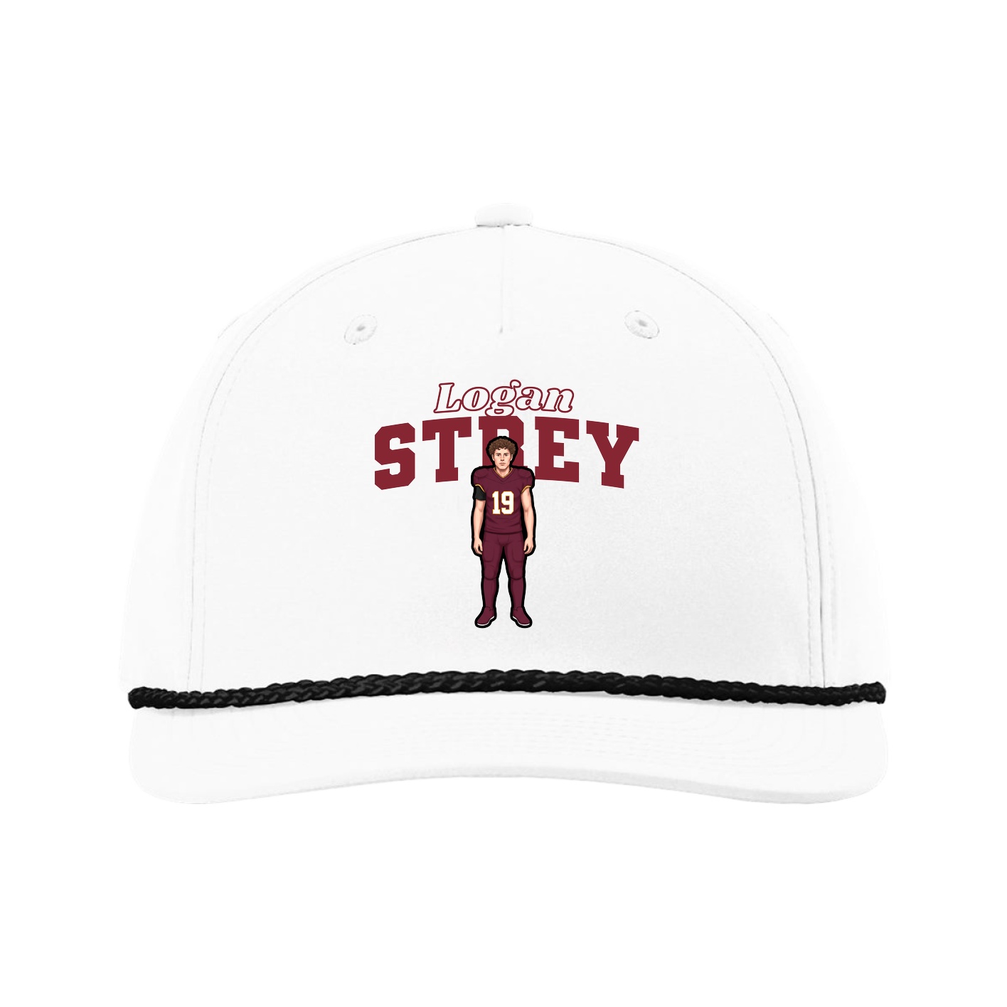 Five-Panel Classic Rope Cap — Name Arch in White