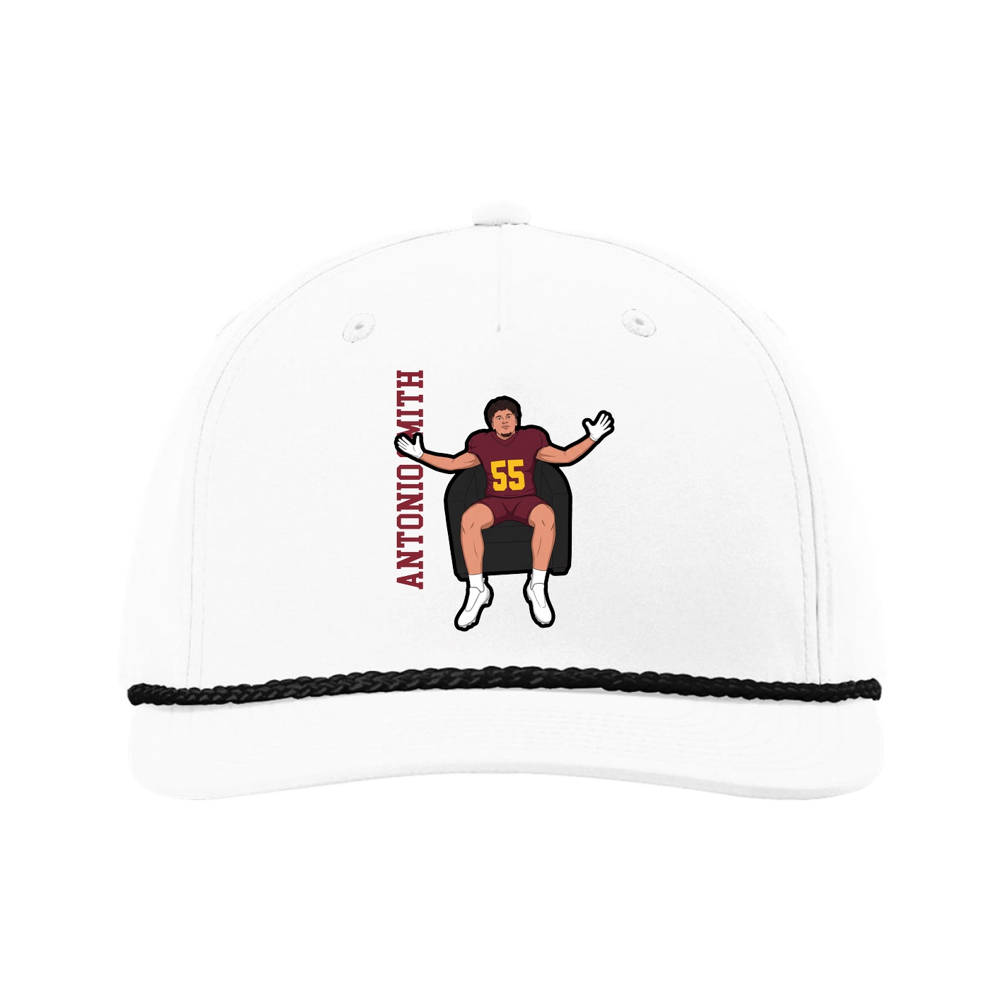 Five-Panel Classic Rope Cap — Name Vertical in White