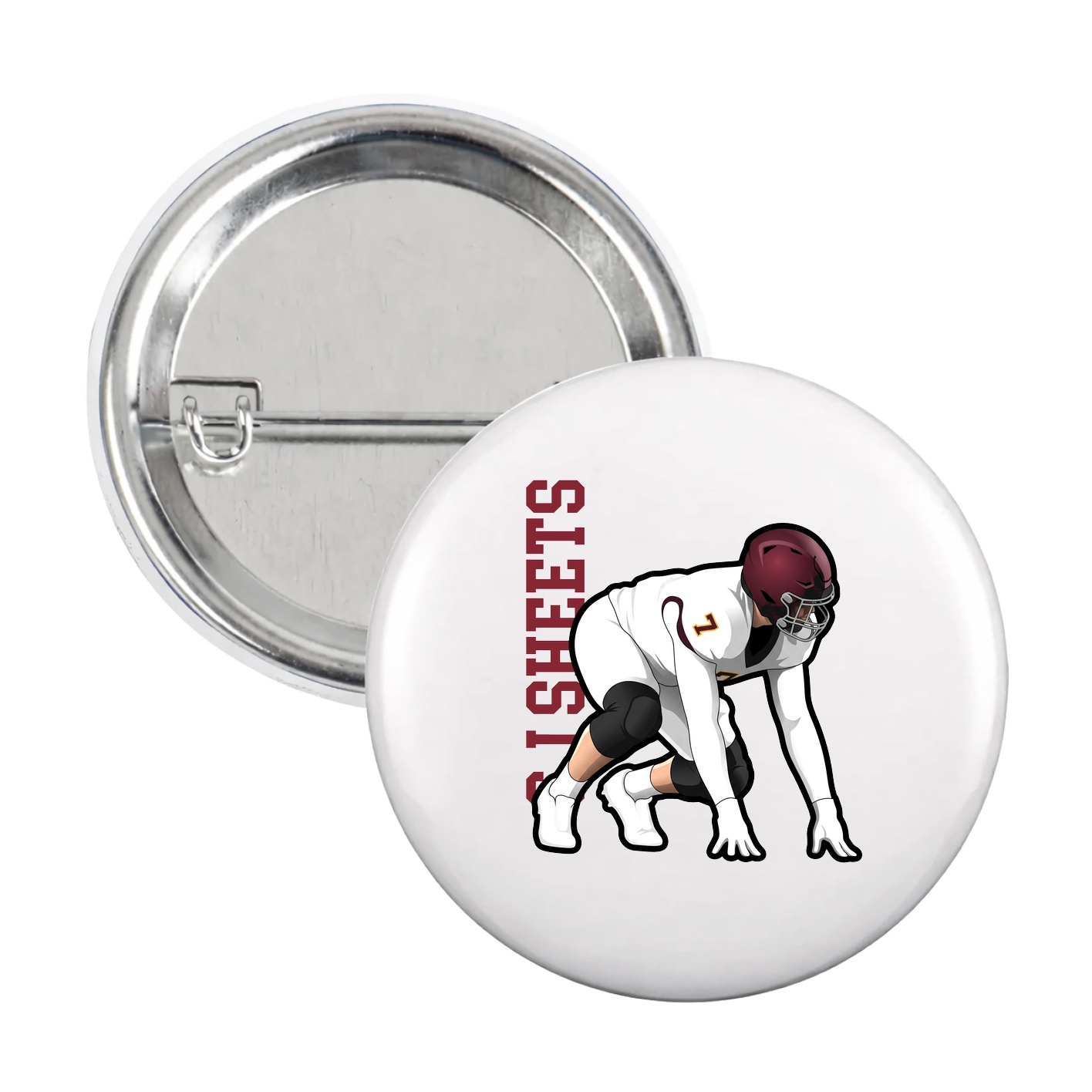 Game Day Button — Name Vertical in White