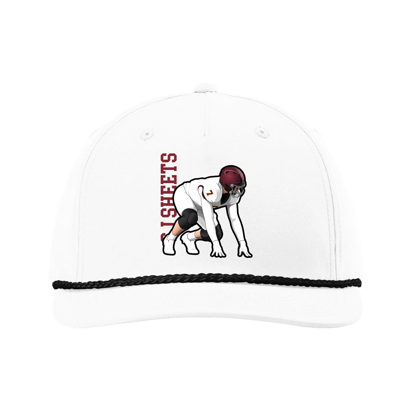 Five-Panel Classic Rope Cap — Name Vertical in White