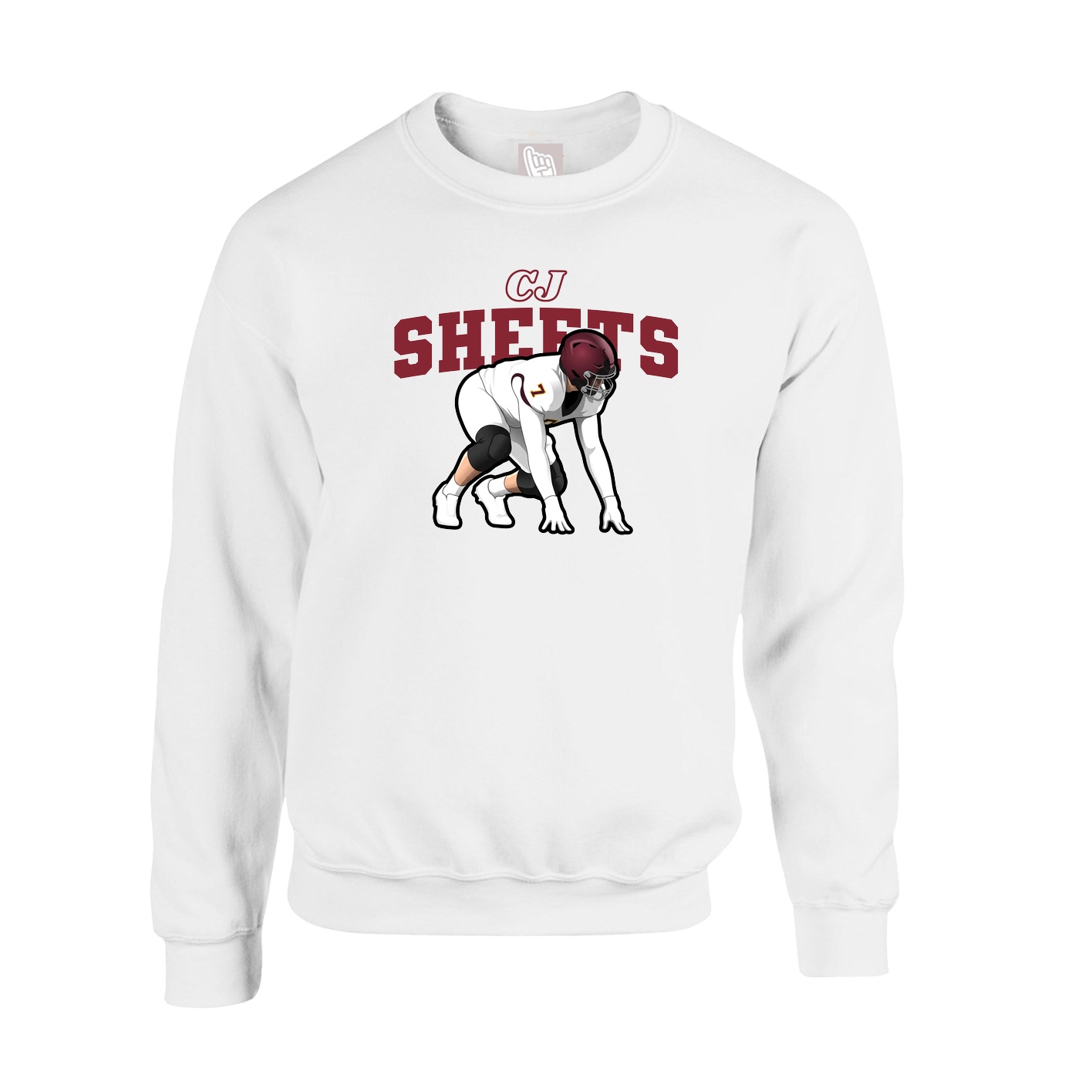 Fleece Crew — Name Arch in White
