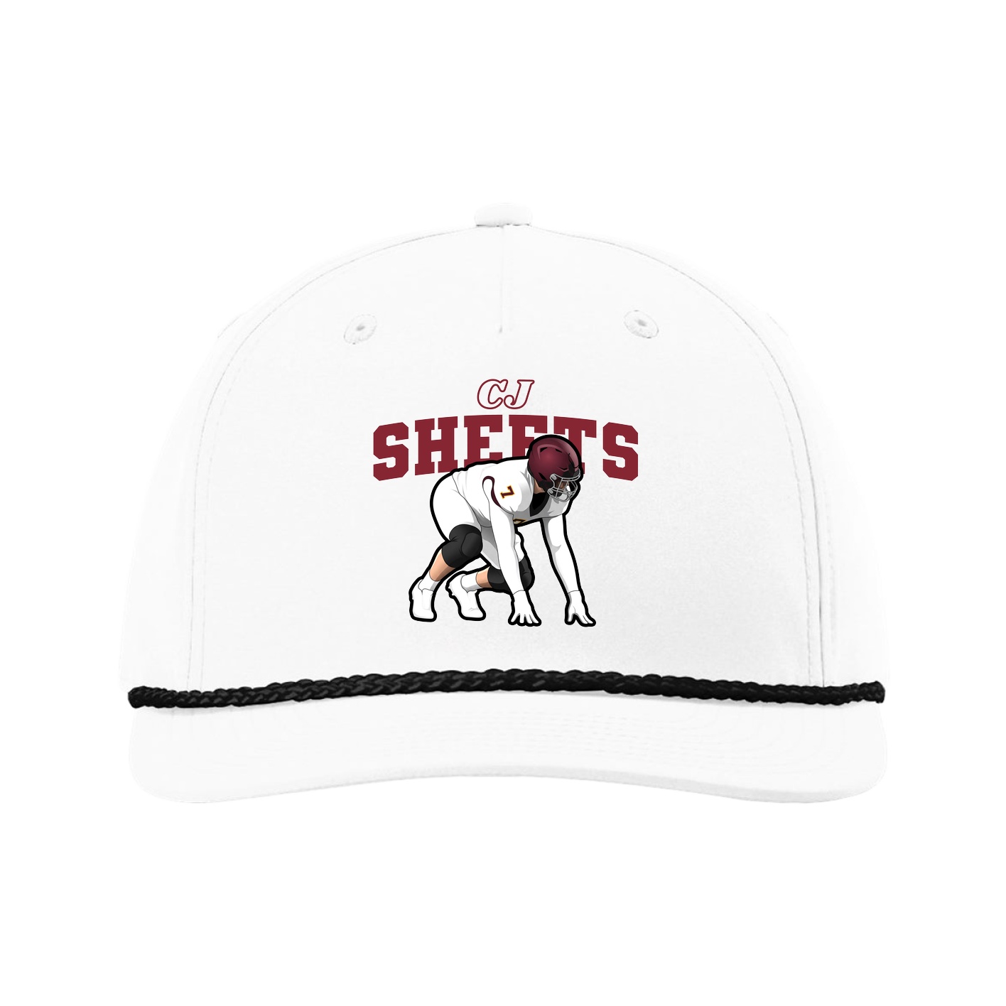 Five-Panel Classic Rope Cap — Name Arch in White