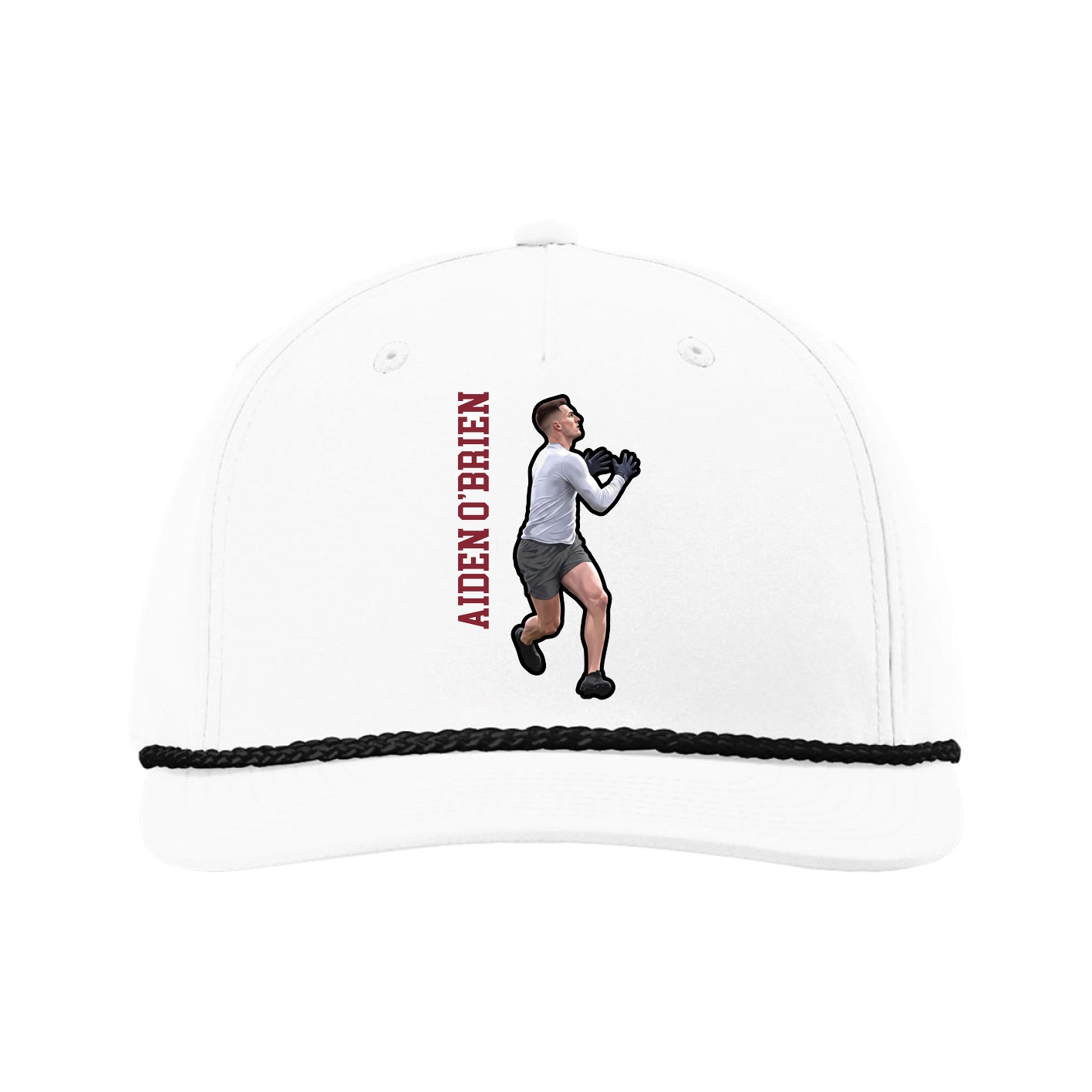 Five-Panel Classic Rope Cap — Name Vertical in White