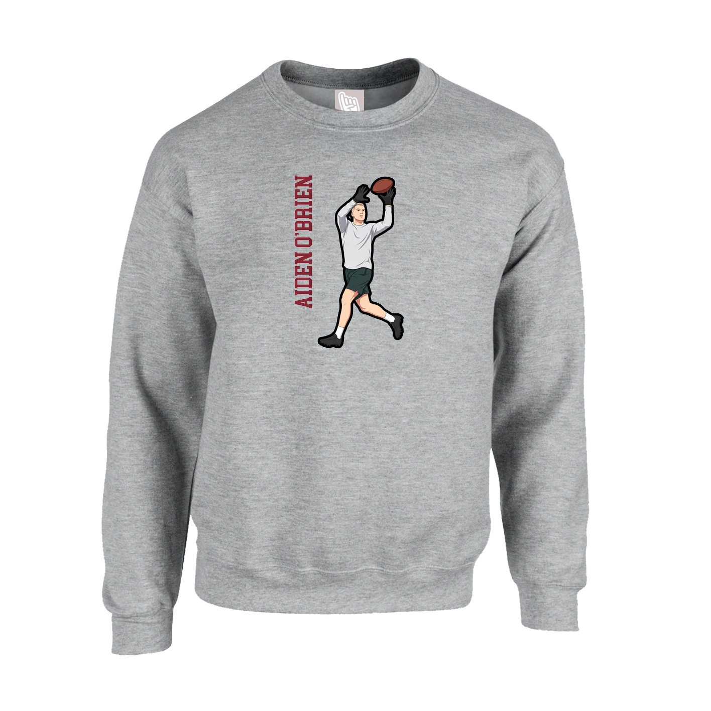 Fleece Crew — Name Vertical in Grey