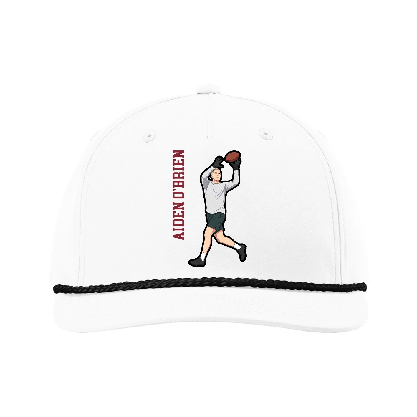Five-Panel Classic Rope Cap — Name Vertical in White