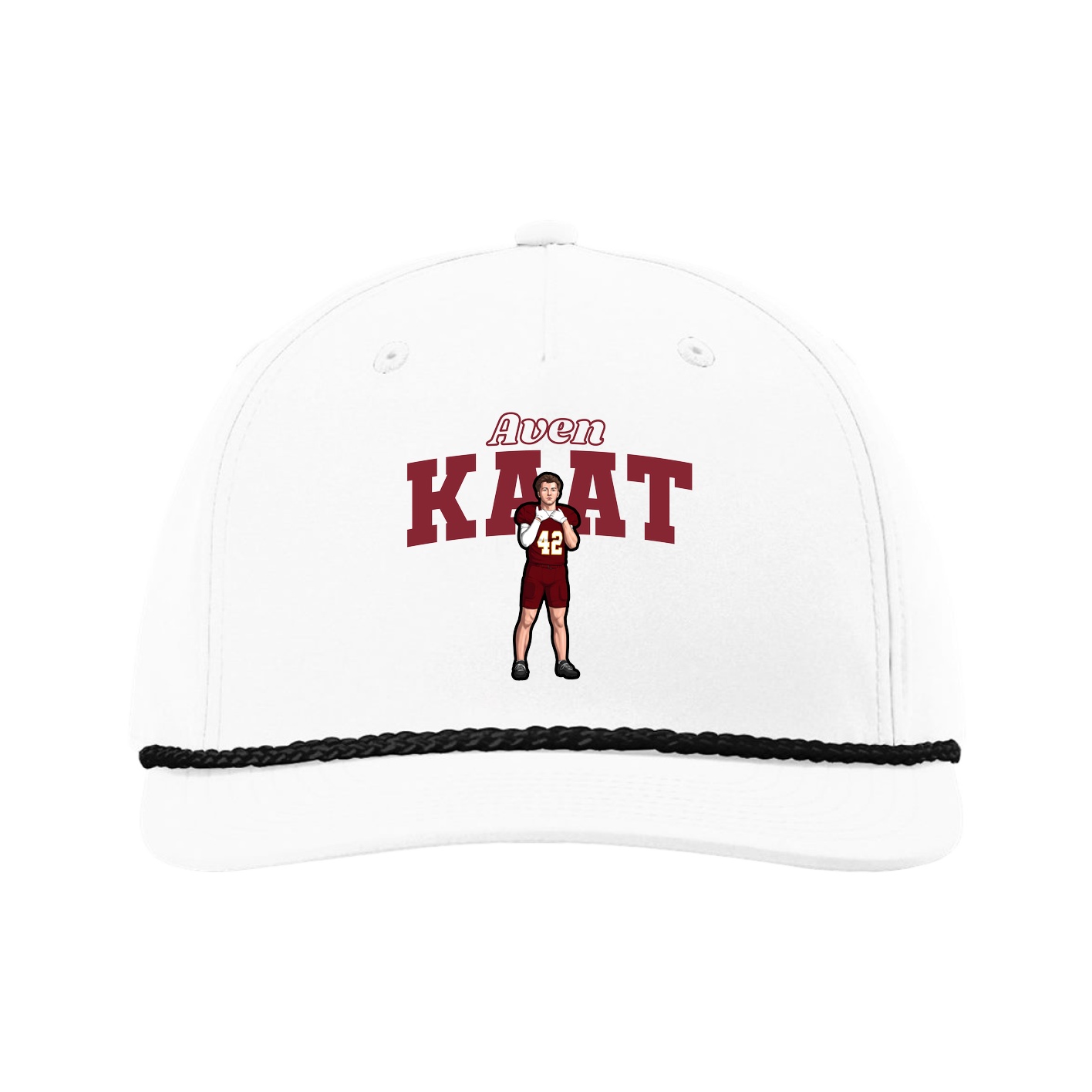 Five-Panel Classic Rope Cap — Name Arch in White