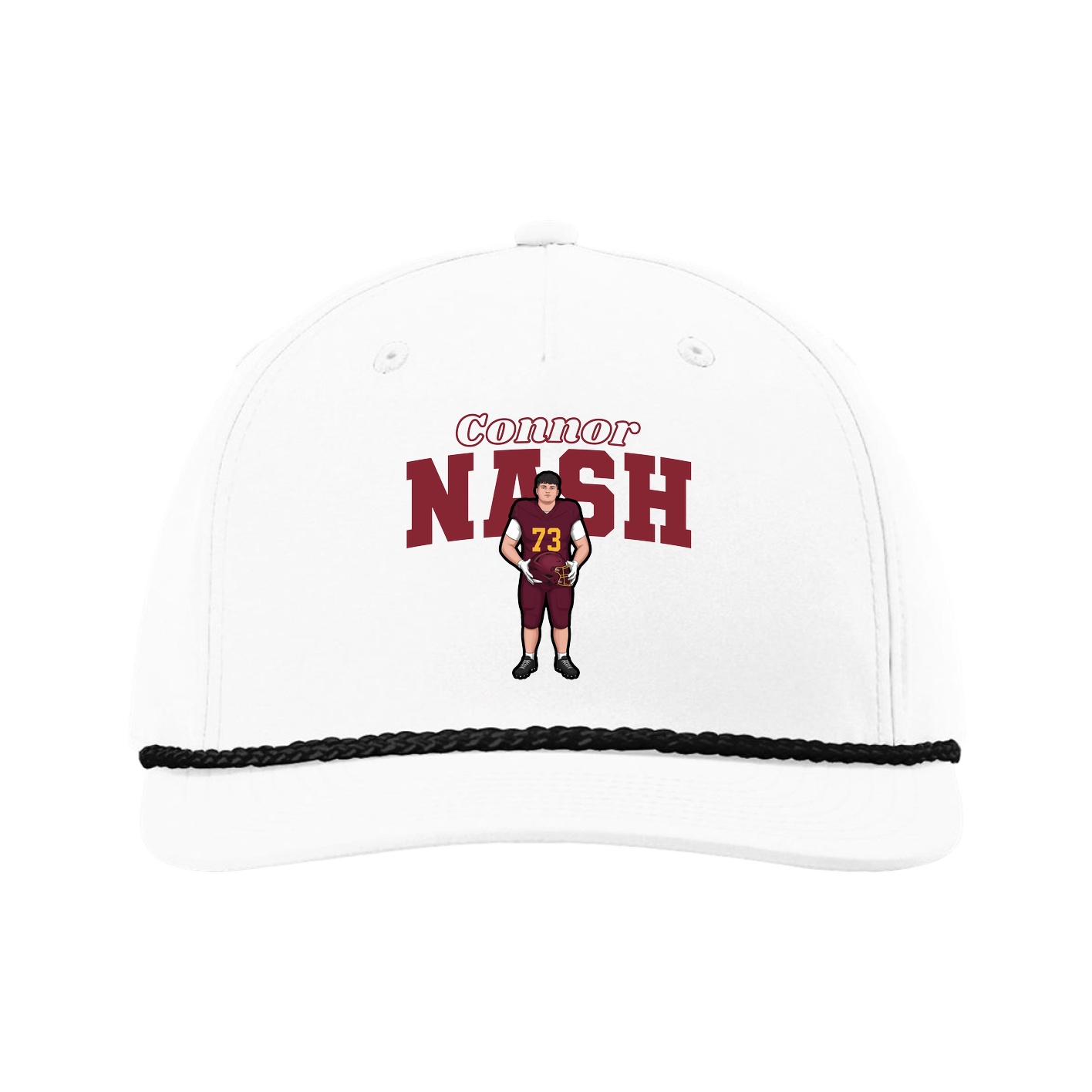 Five-Panel Classic Rope Cap — Name Arch in White