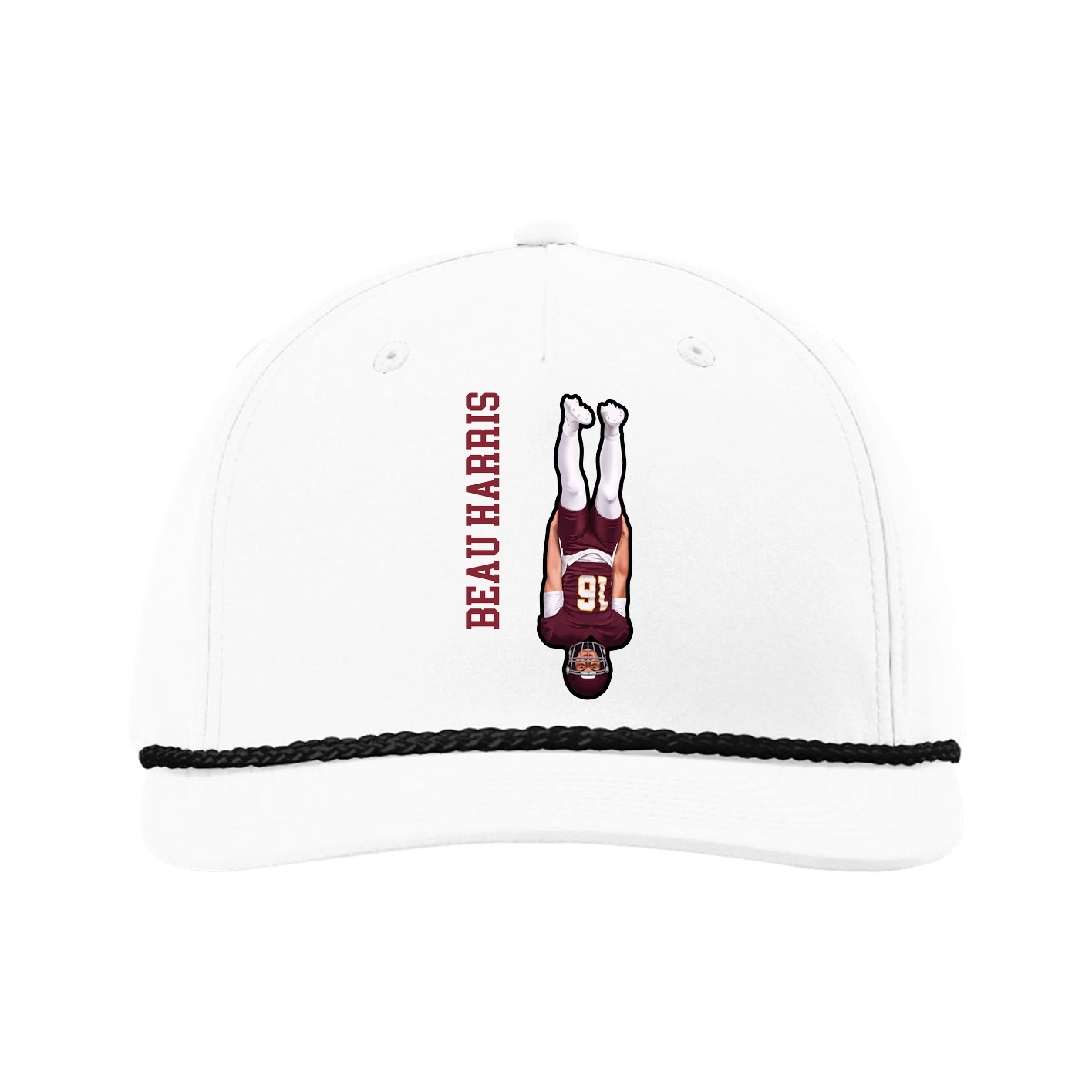 Five-Panel Classic Rope Cap — Name Vertical in White