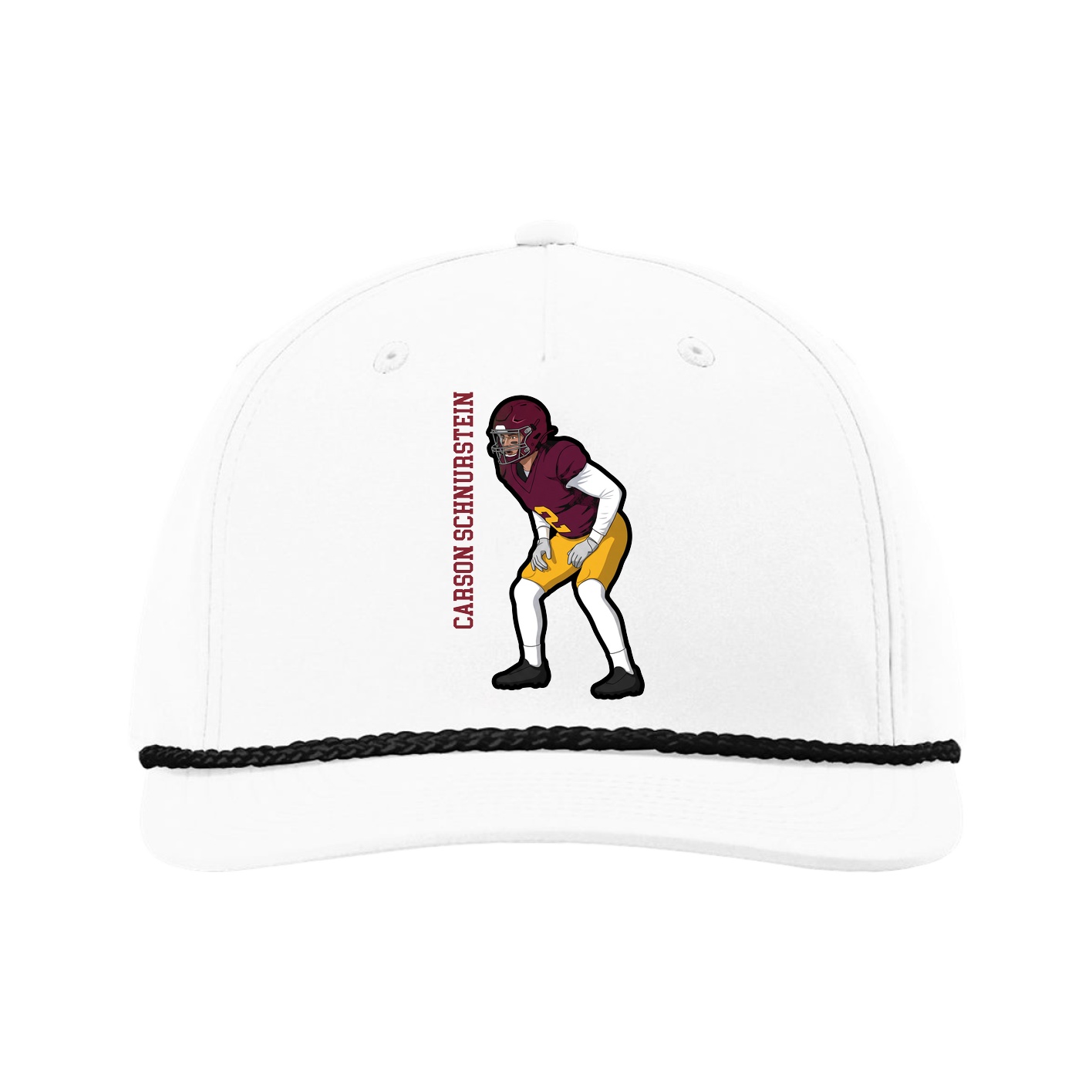 Five-Panel Classic Rope Cap — Name Vertical in White
