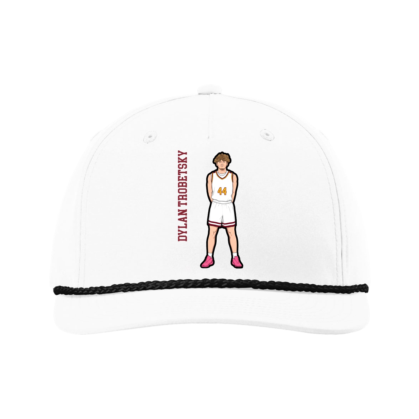 Five-Panel Classic Rope Cap — Name Vertical in White