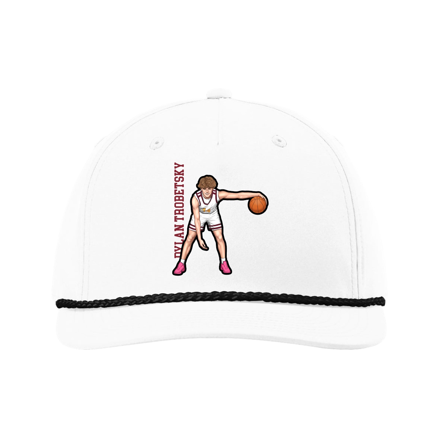 Five-Panel Classic Rope Cap — Name Vertical in White
