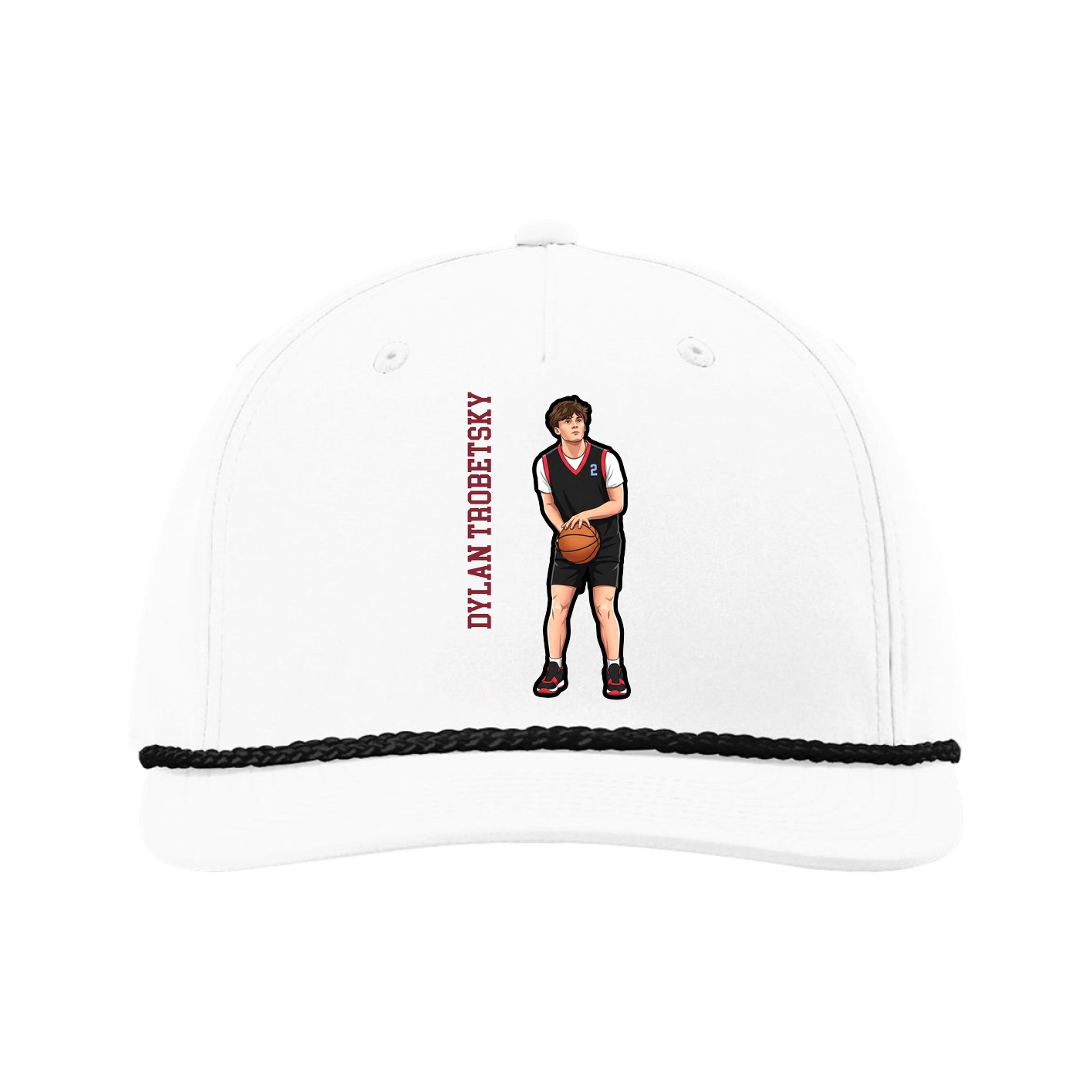 Five-Panel Classic Rope Cap — Name Vertical in White