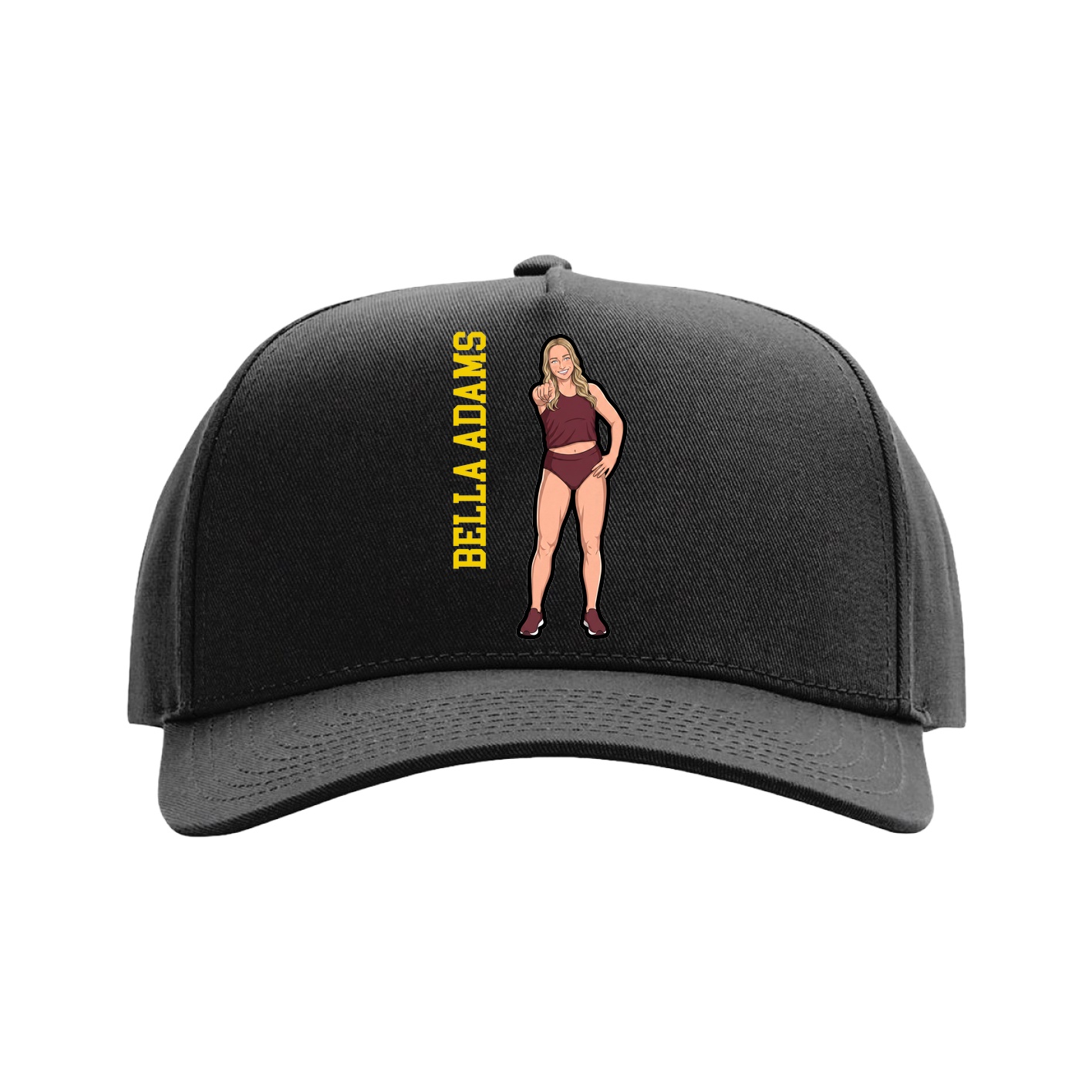 Full Fabric Five-Panel Champ Cap — Name Vertical in Black
