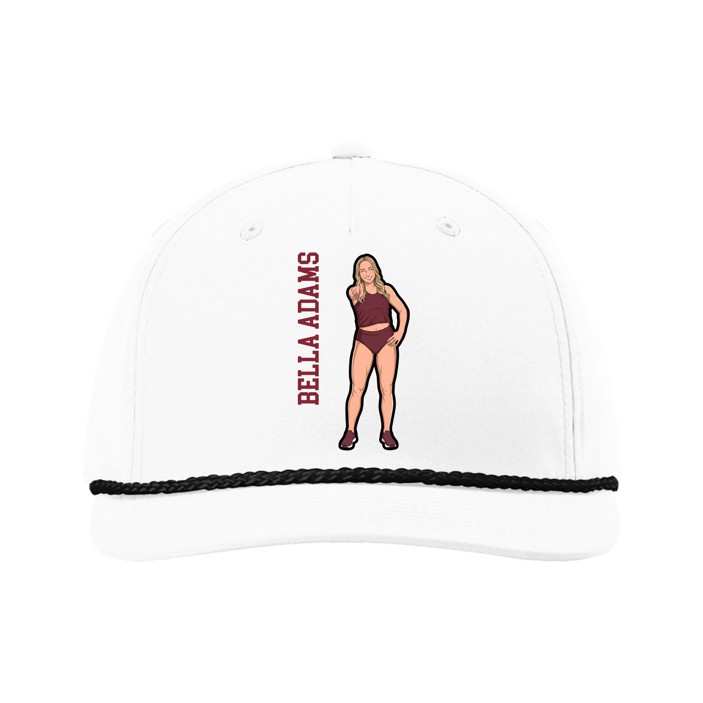 Five-Panel Classic Rope Cap — Name Vertical in White