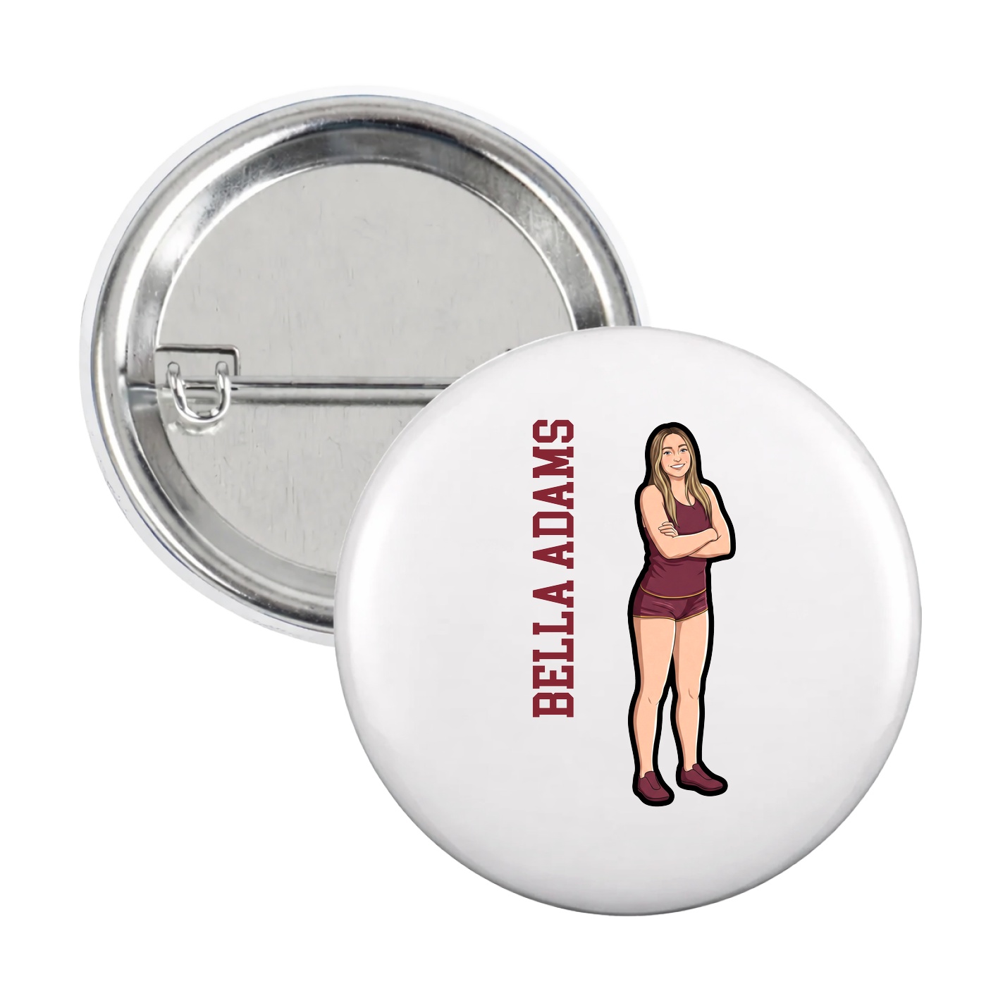 Game Day Button — Name Vertical in White