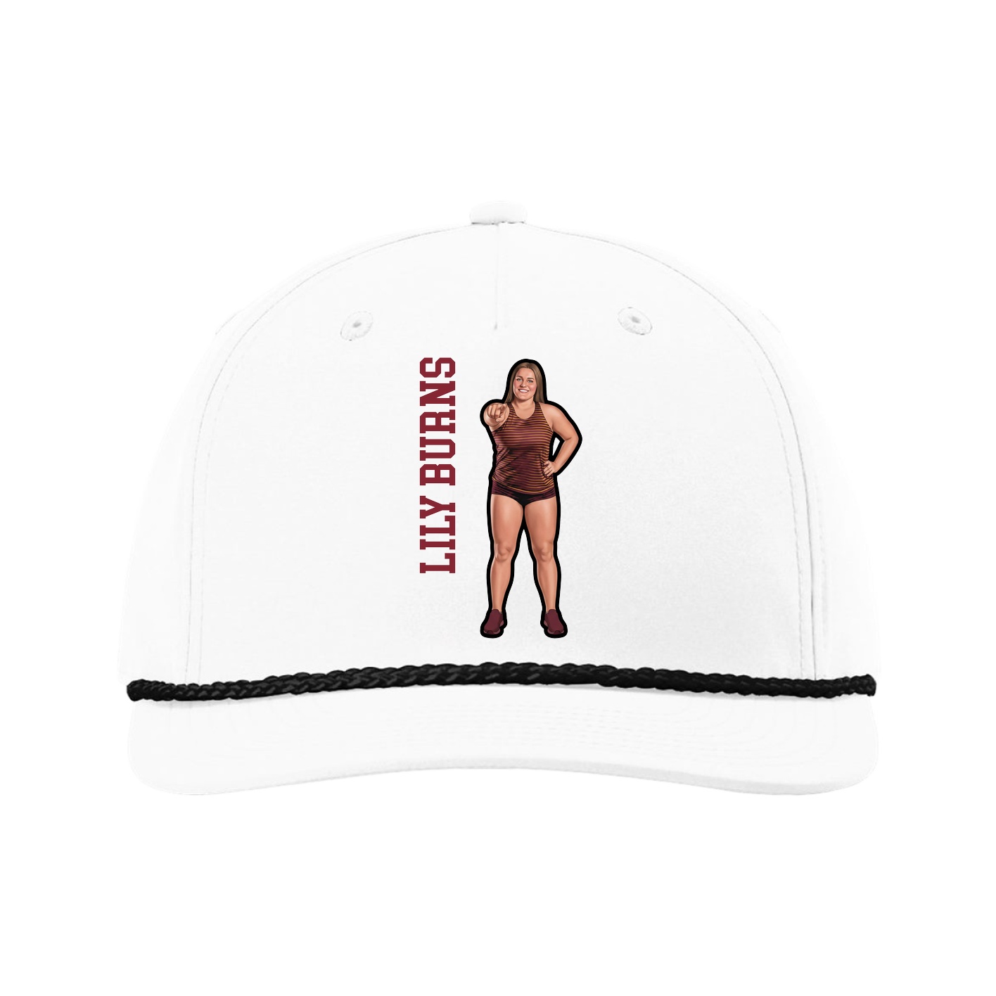 Five-Panel Classic Rope Cap — Name Vertical in White
