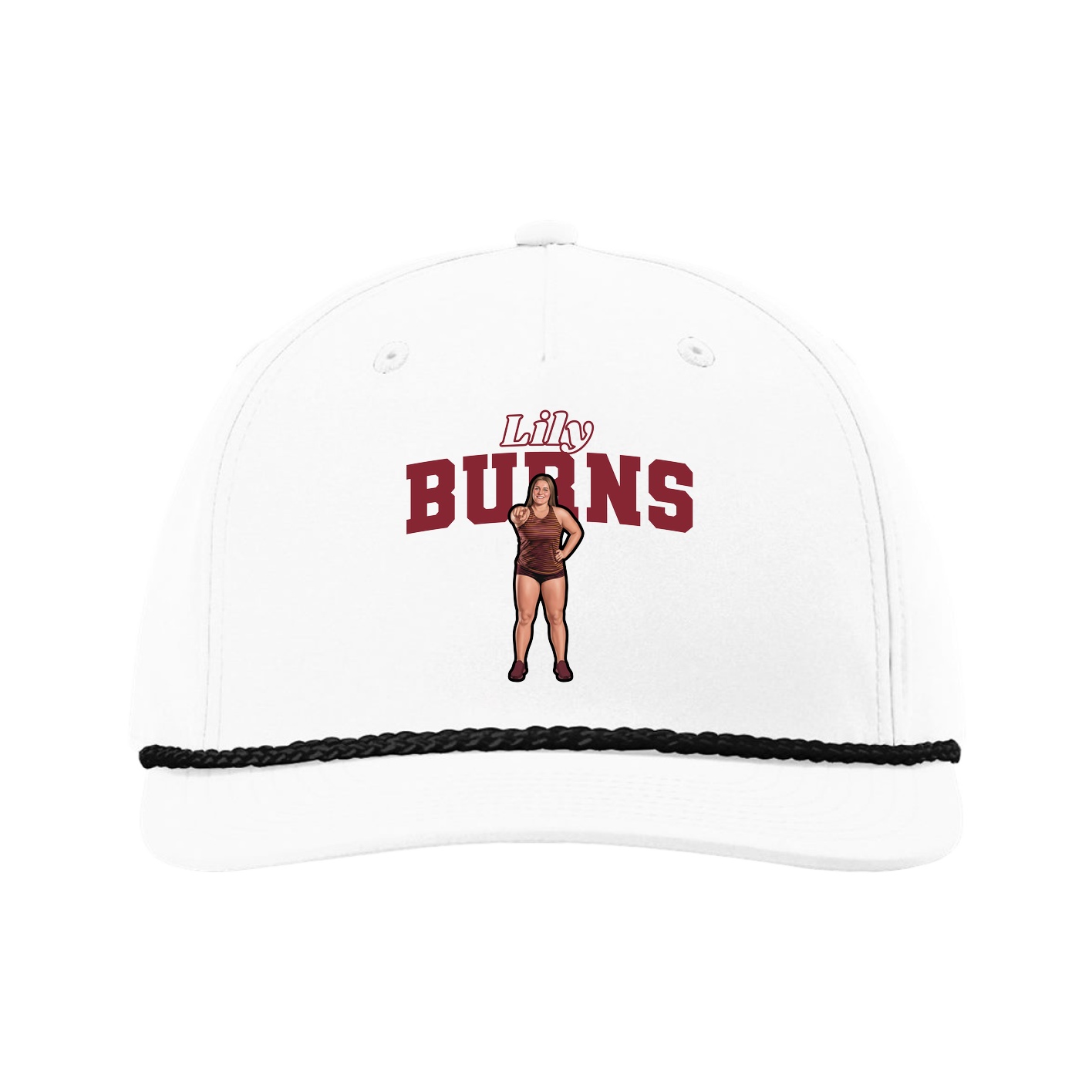 Five-Panel Classic Rope Cap — Name Arch in White