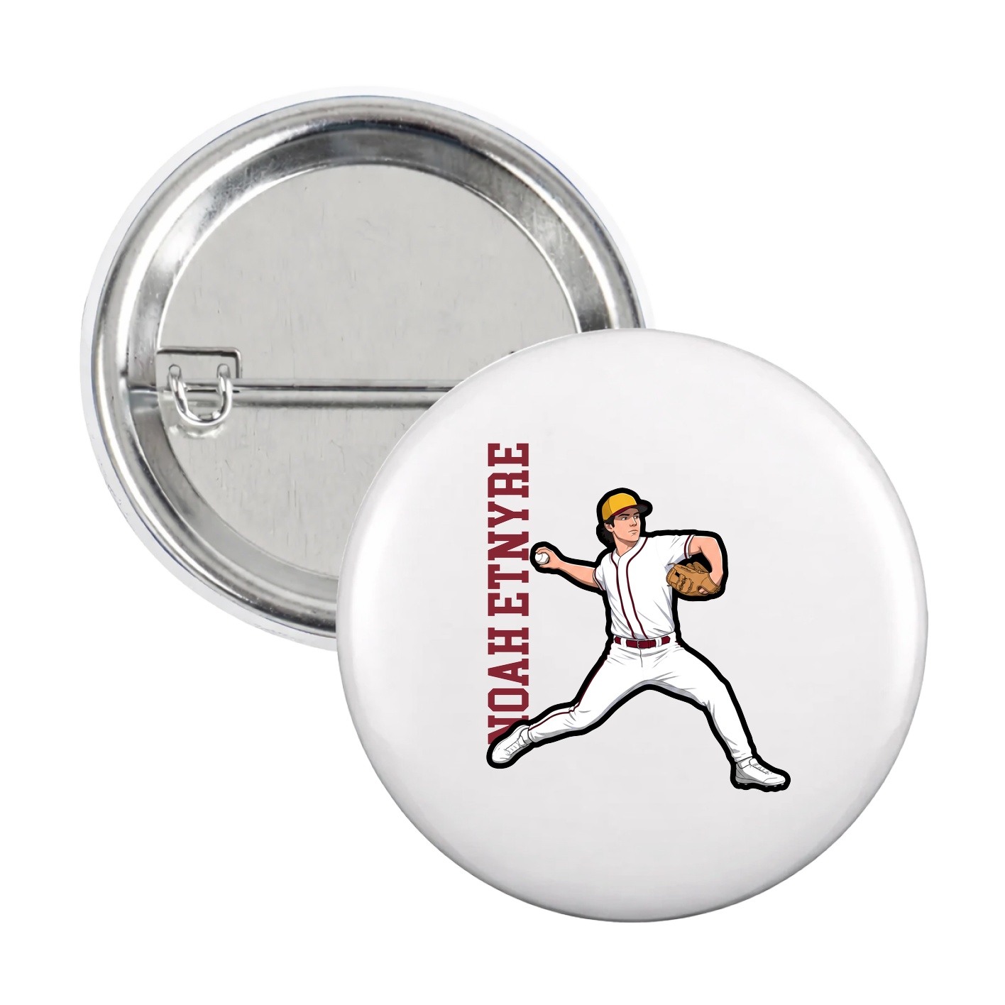 Game Day Button — Name Vertical in White