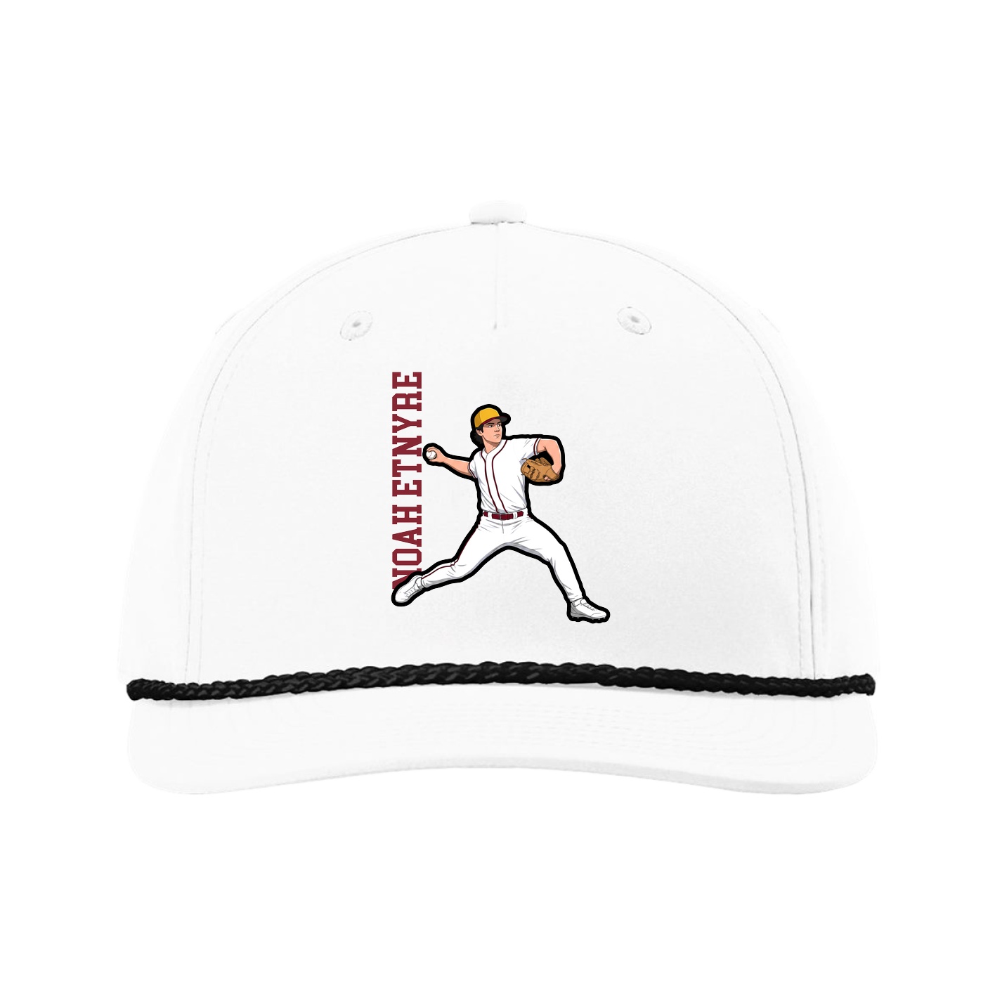 Five-Panel Classic Rope Cap — Name Vertical in White