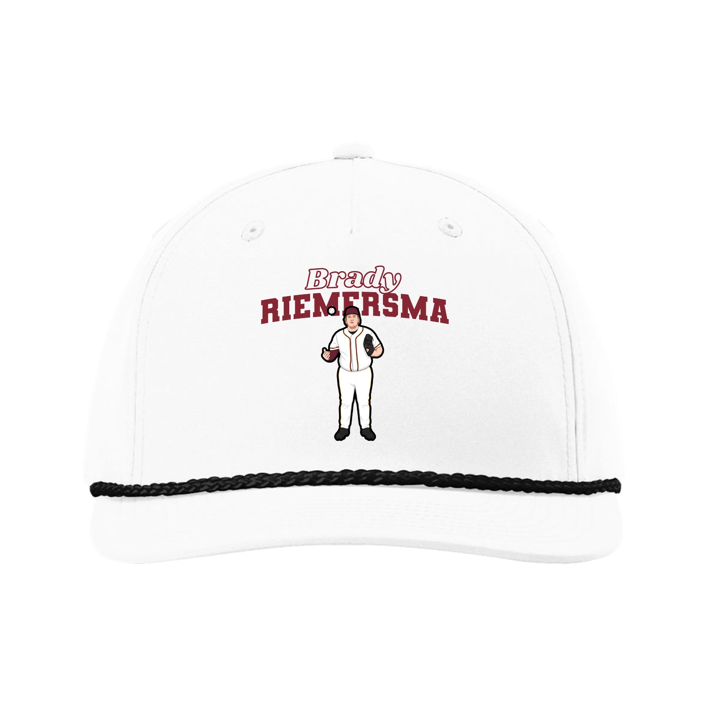 Five-Panel Classic Rope Cap — Name Arch in White