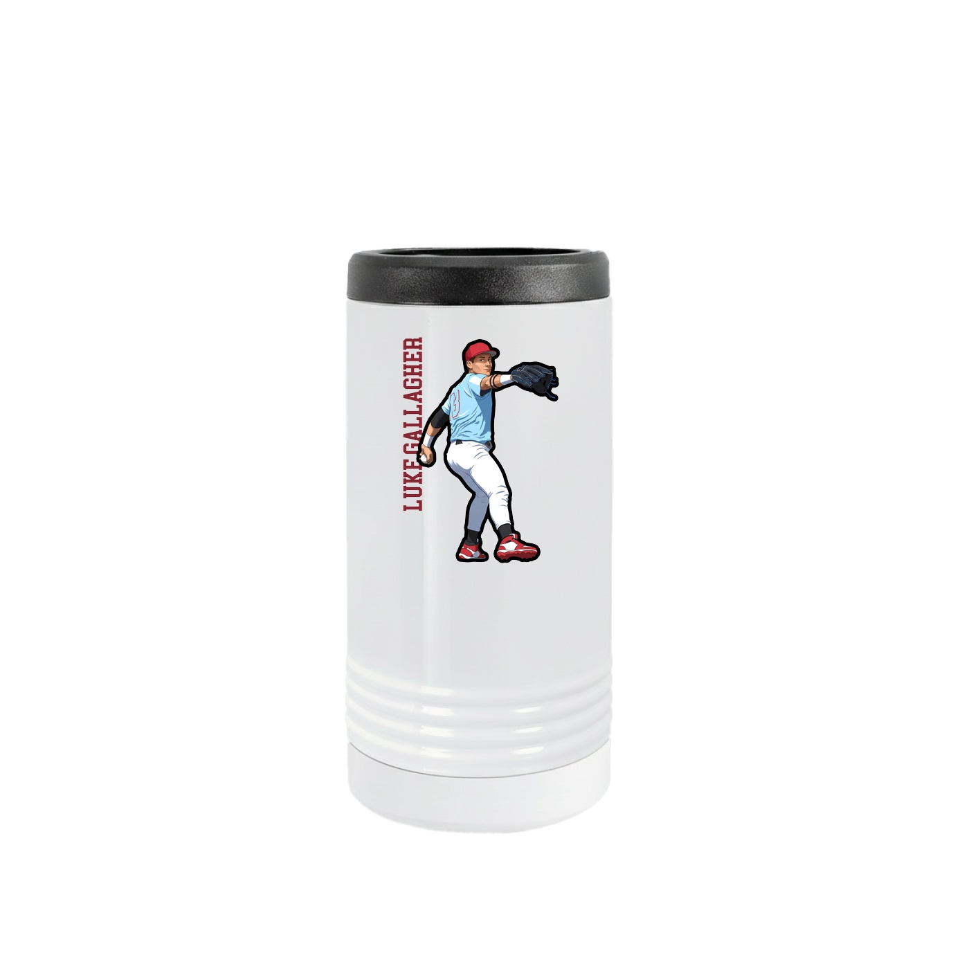 Slim Beverage Holder — Name Vertical in White