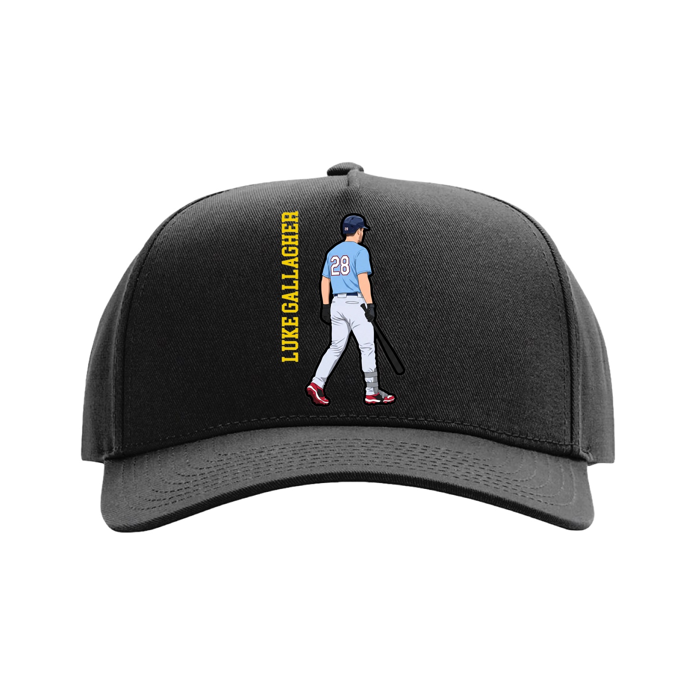 Full Fabric Five-Panel Champ Cap — Name Vertical in Black