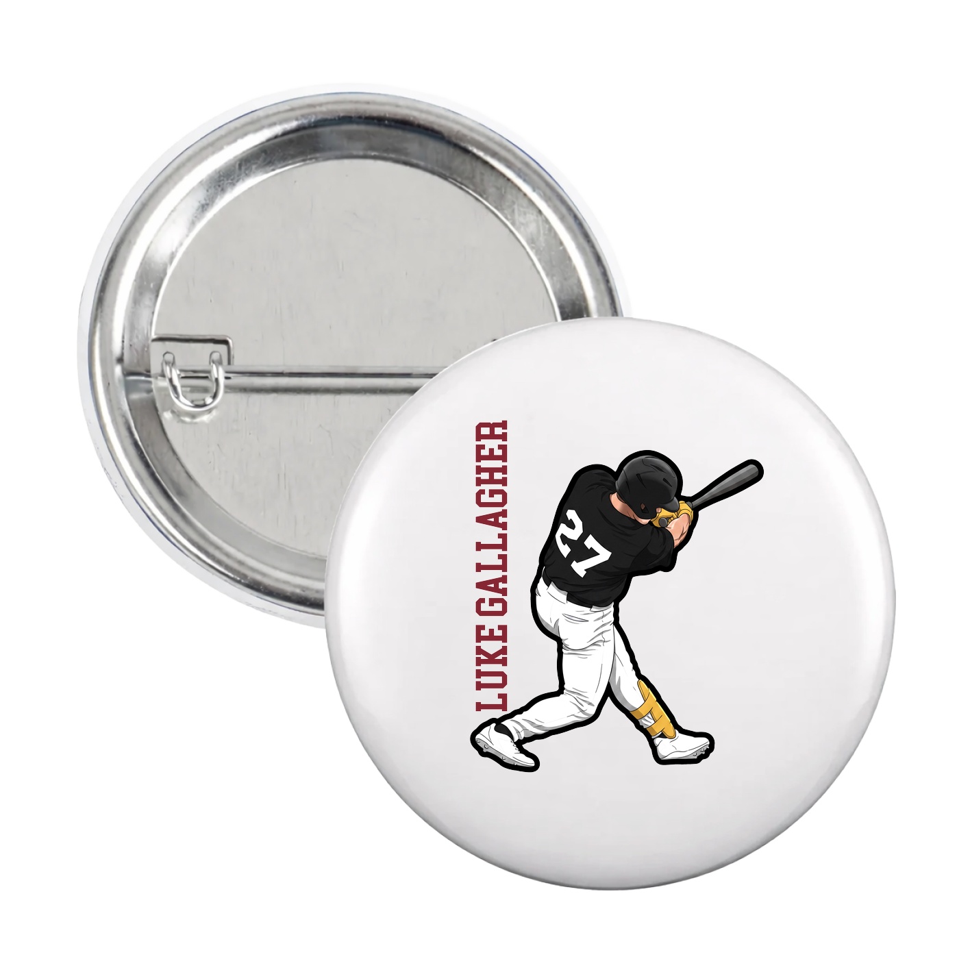 Game Day Button — Name Vertical in White