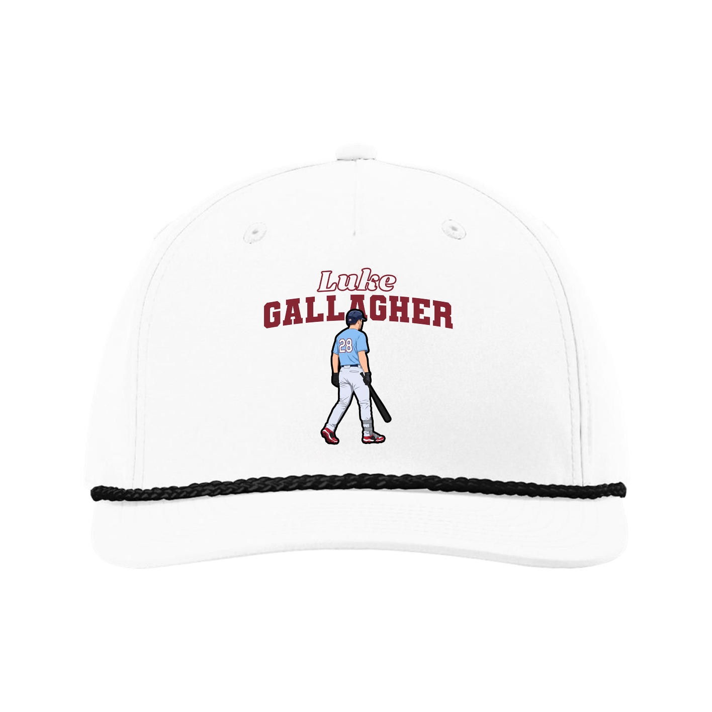 Five-Panel Classic Rope Cap — Name Arch in White