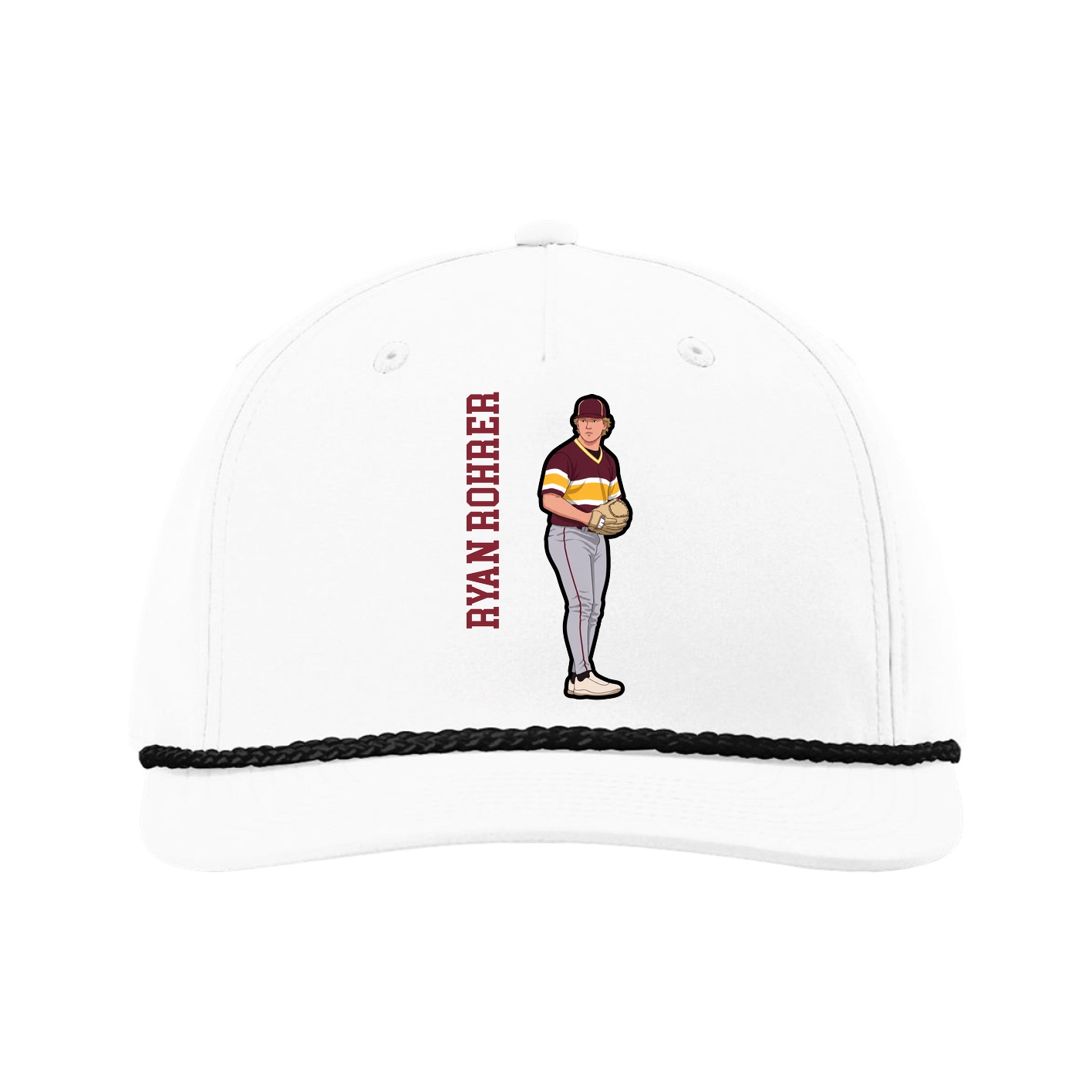 Five-Panel Classic Rope Cap — Name Vertical in White