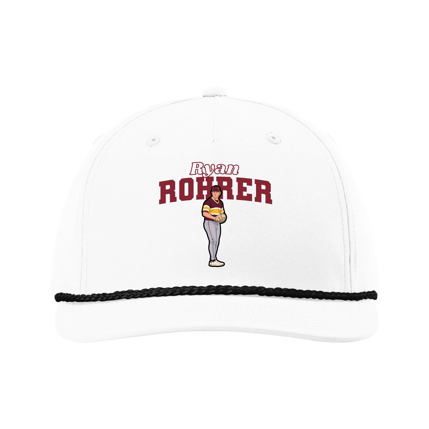 Five-Panel Classic Rope Cap — Name Arch in White